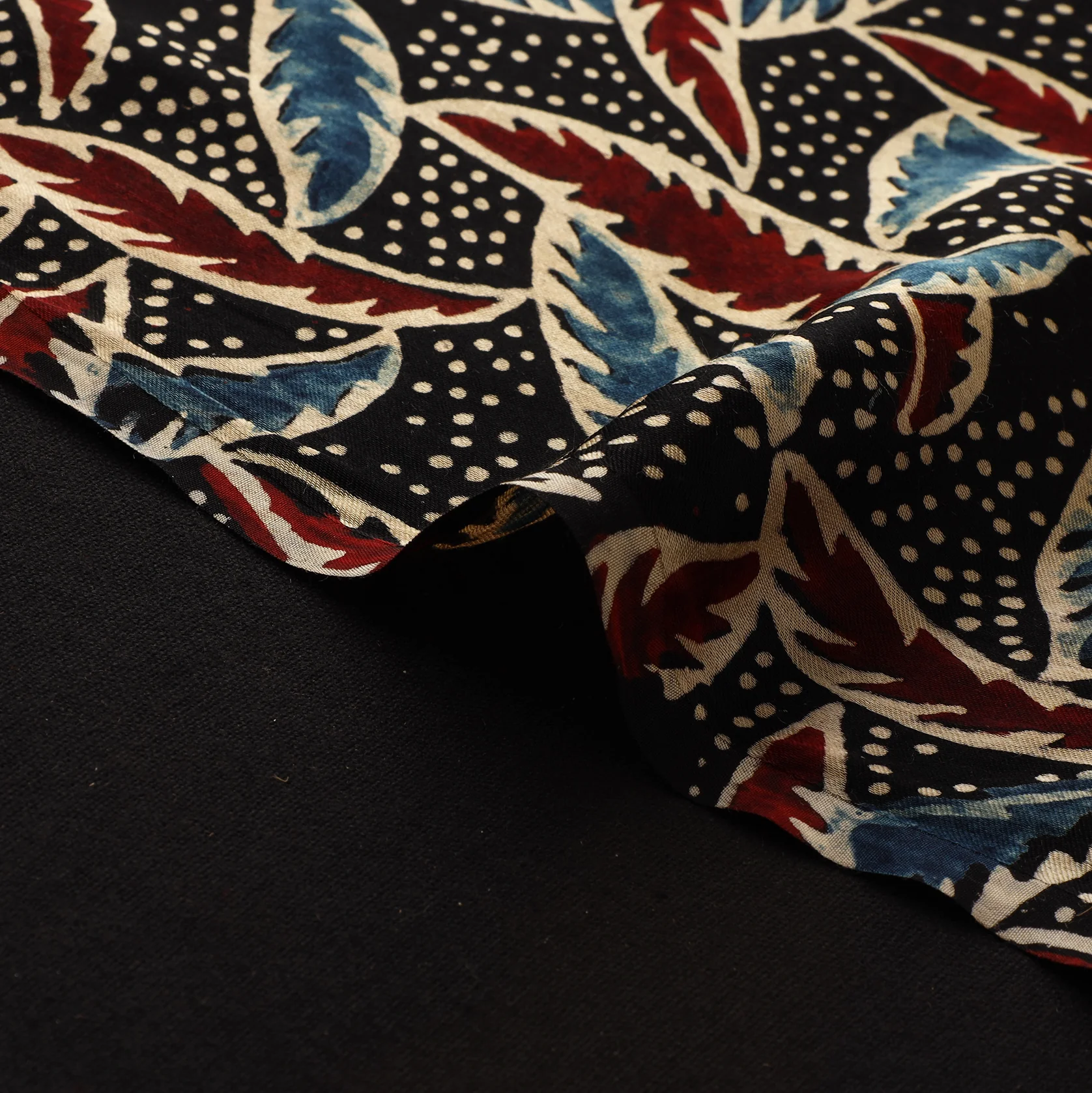 Black - Ajrakh Hand Block Print Natural Dyed Modal Silk Fabric 72 - Image 4