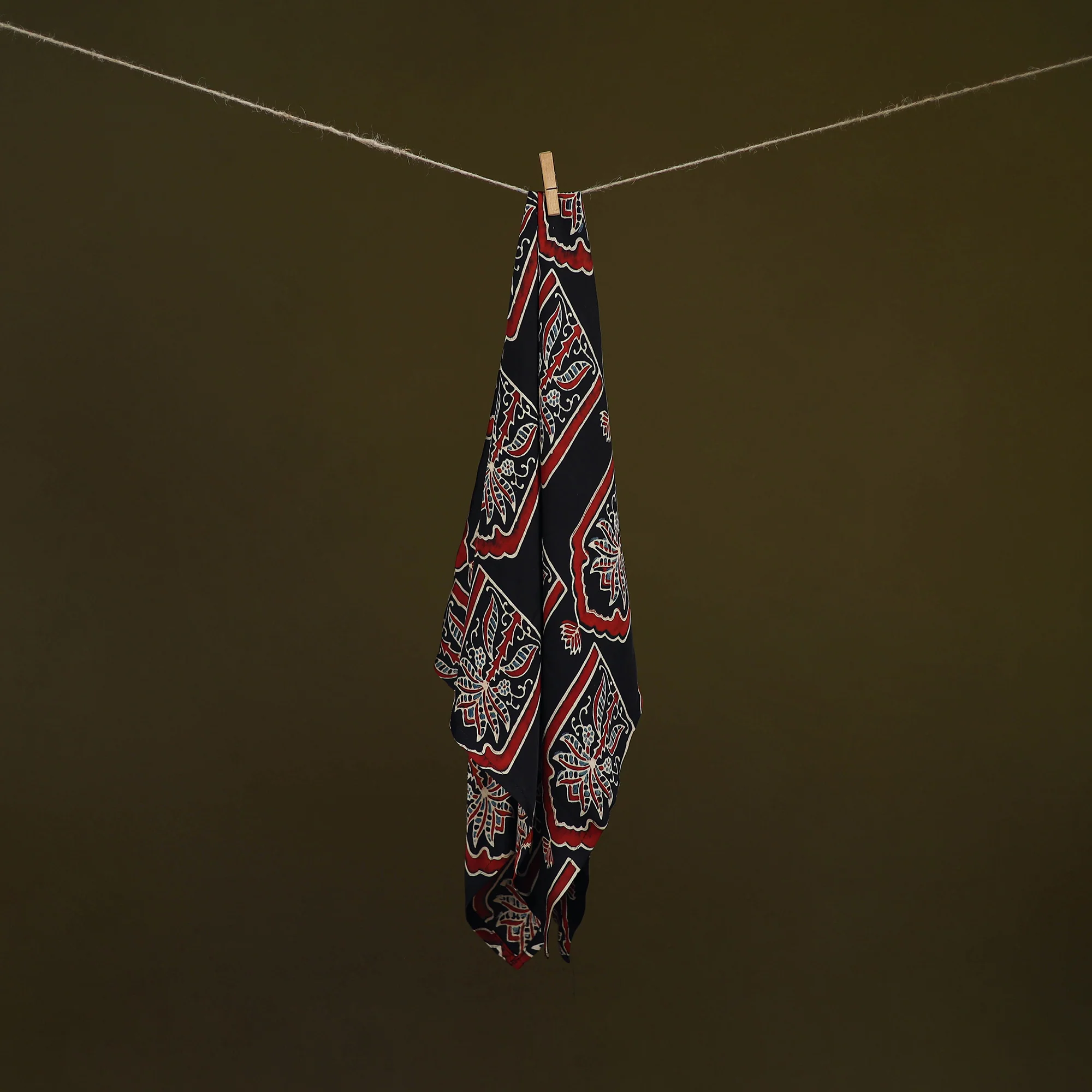 Black - Ajrakh Hand Block Print Natural Dyed Modal Silk Scarf 27 - Image 2