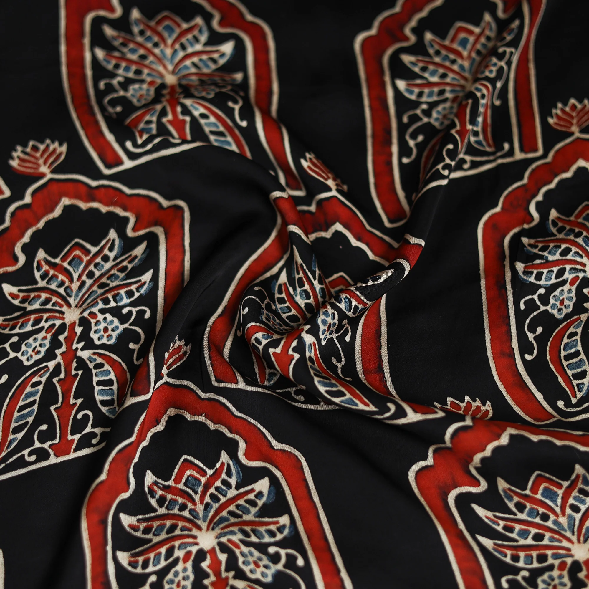 Black - Ajrakh Hand Block Print Natural Dyed Modal Silk Scarf 27 - Image 3