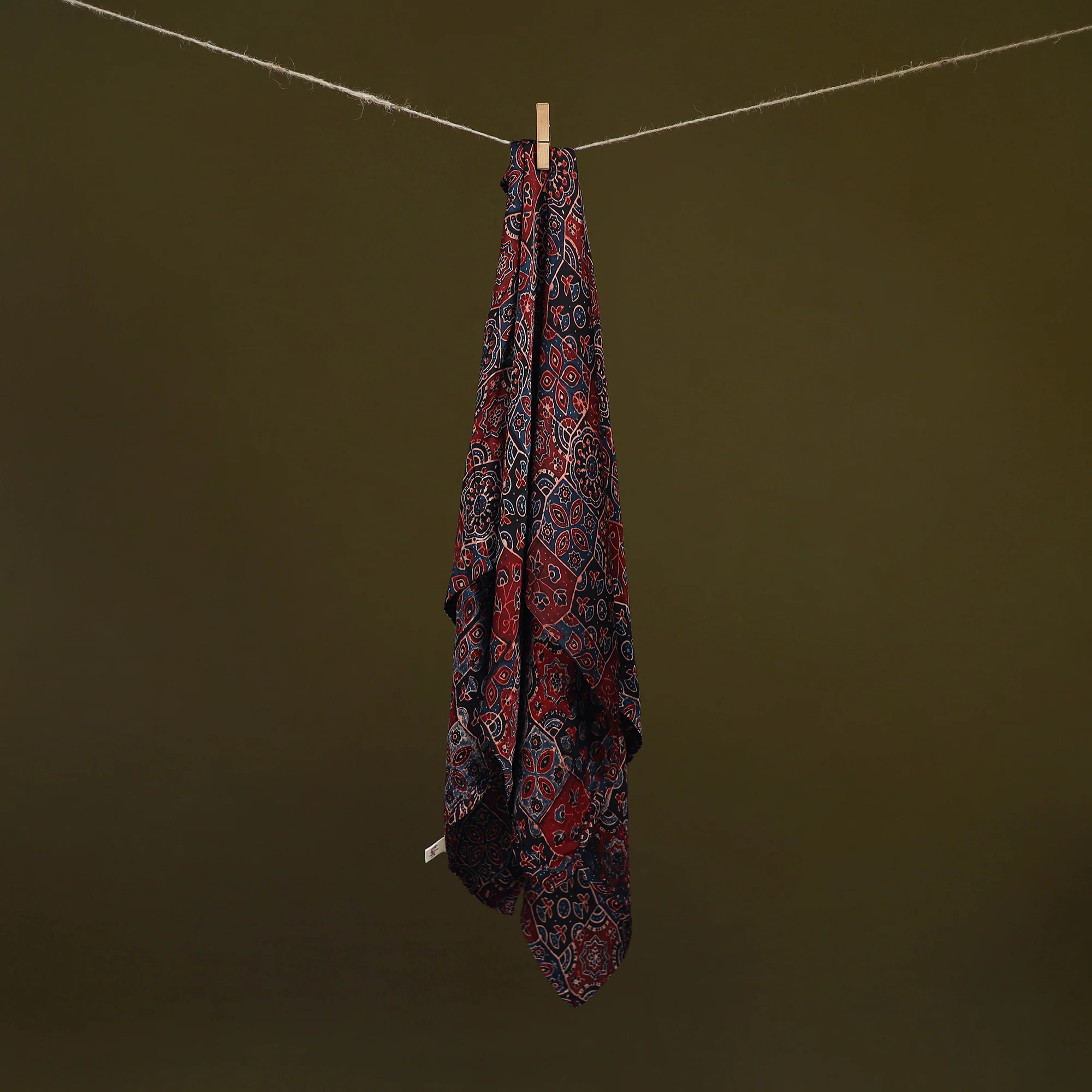 Red - Ajrakh Hand Block Print Natural Dyed Modal Silk Scarf 33 - Image 2