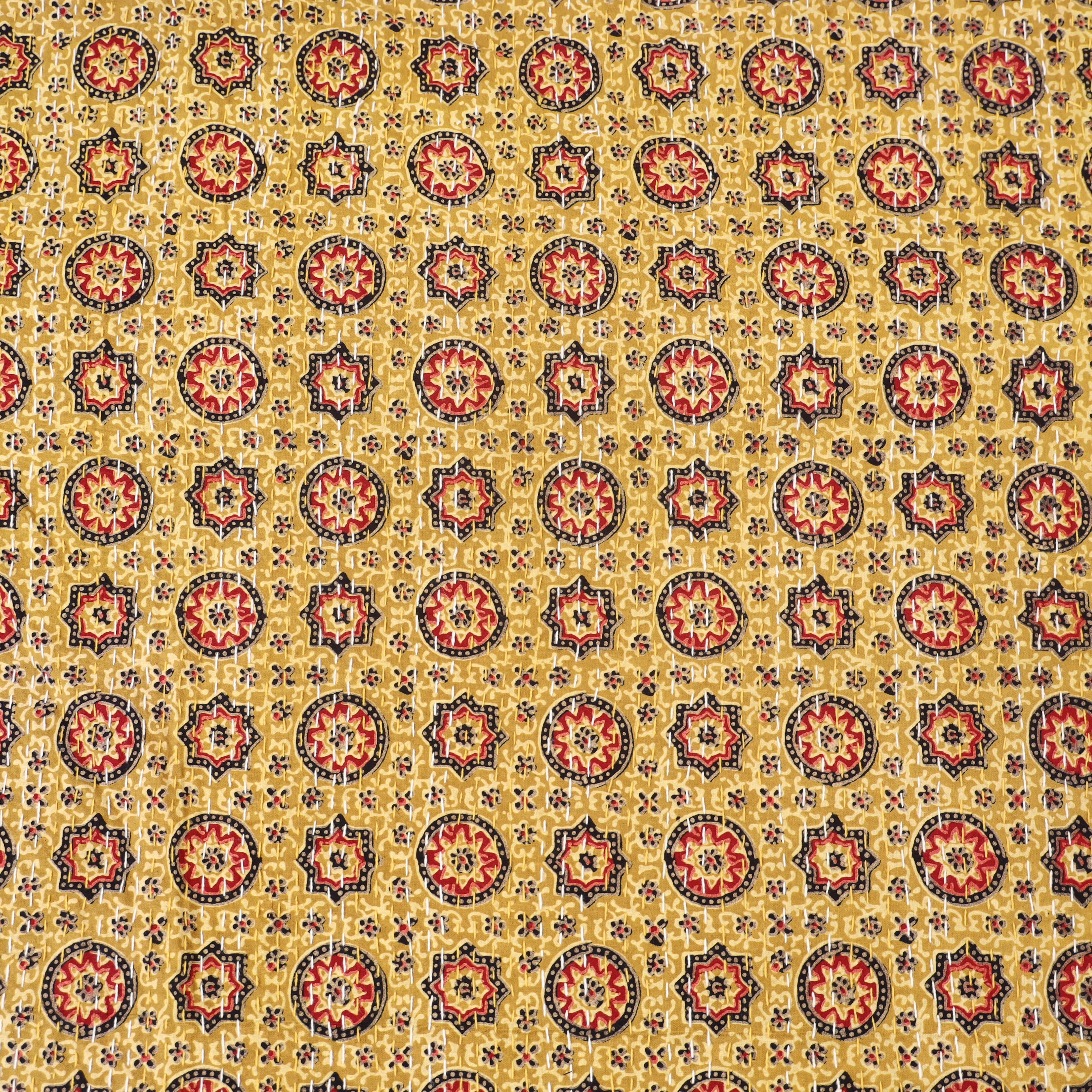 Yellow - Ajrakh Hand Block Print Tagai Work Double Bedsheet (108 x 90 in) 13 - Image 4