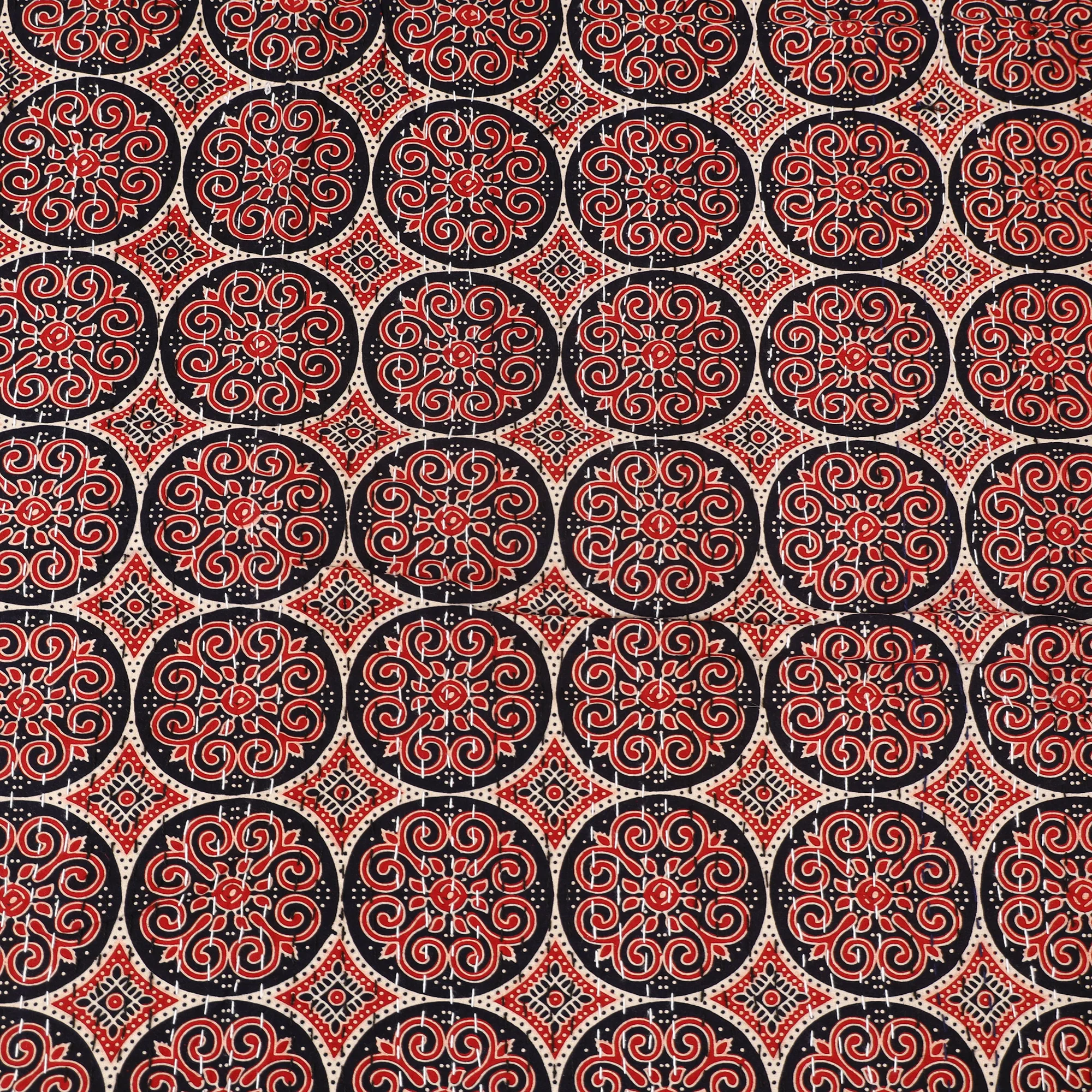 Red - Ajrakh Hand Block Print Tagai Work Double Bedsheet (108 x 90 in) 18 - Image 4