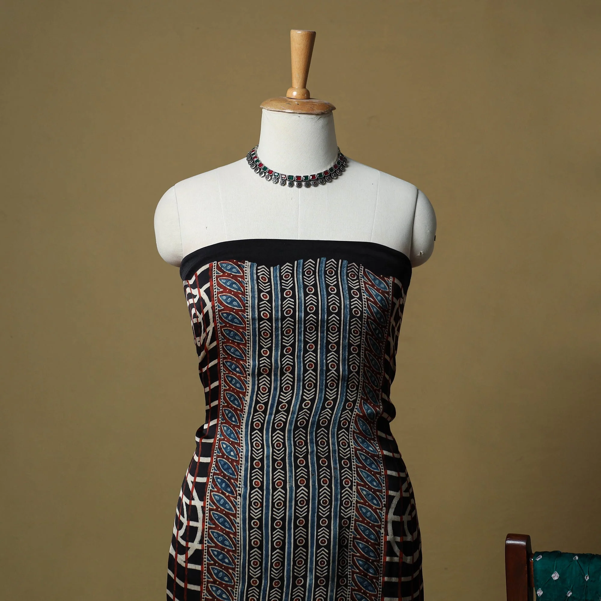 Black - Ajrakh Hand Block Print With Bandhani Modal Silk Natural Dyed 3pc Unstitched Dress Material Suit Set 12 - Image 3