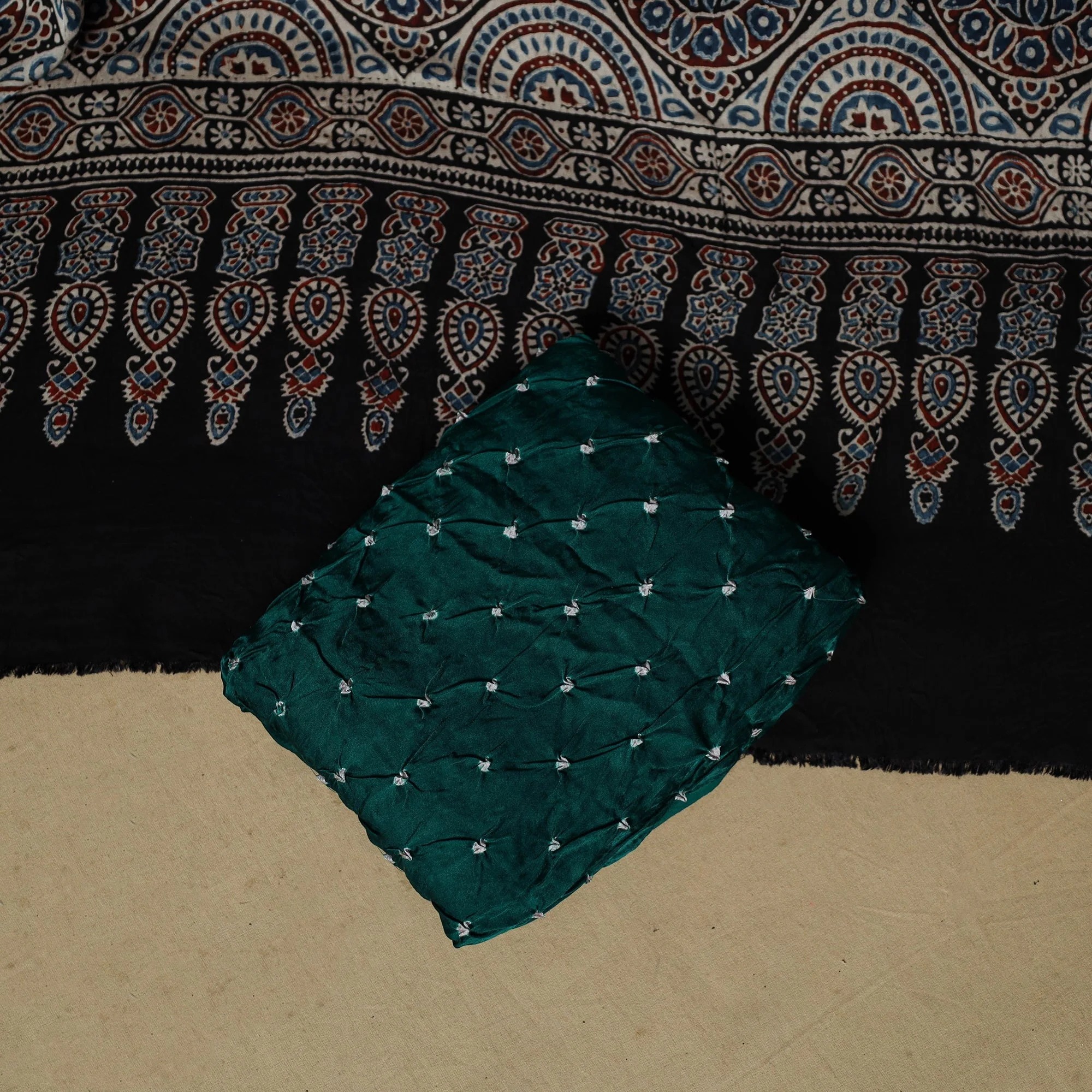 Black - Ajrakh Hand Block Print With Bandhani Modal Silk Natural Dyed 3pc Unstitched Dress Material Suit Set 13 - Image 5