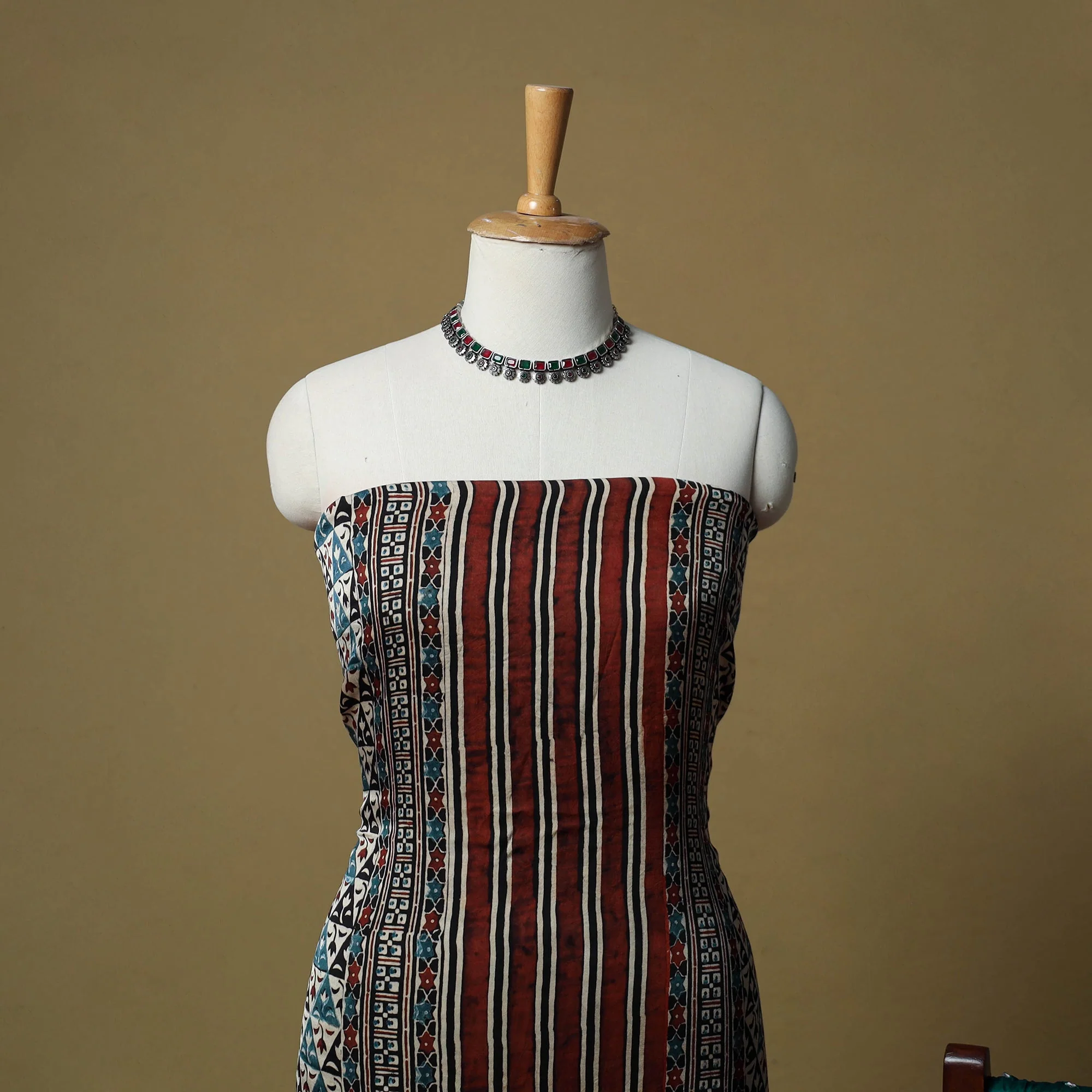 Multicolor - Ajrakh Hand Block Print With Bandhani Modal Silk Natural Dyed 3pc Unstitched Dress Material Suit Set 18 - Image 3