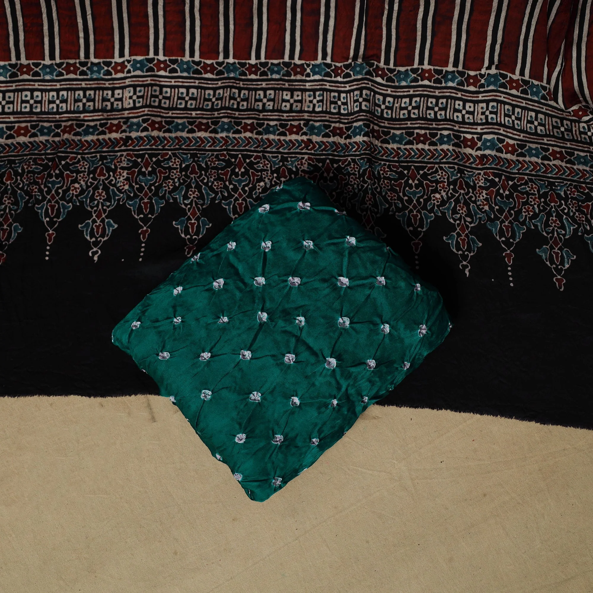 Multicolor - Ajrakh Hand Block Print With Bandhani Modal Silk Natural Dyed 3pc Unstitched Dress Material Suit Set 18 - Image 5