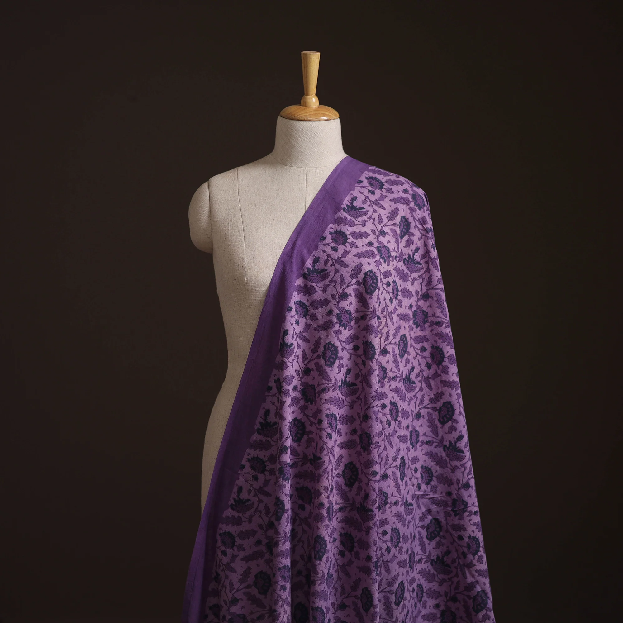 Purple - Ajrakh Vanaspati Hand Block Print Natural Dyed Cotton Fabric 03