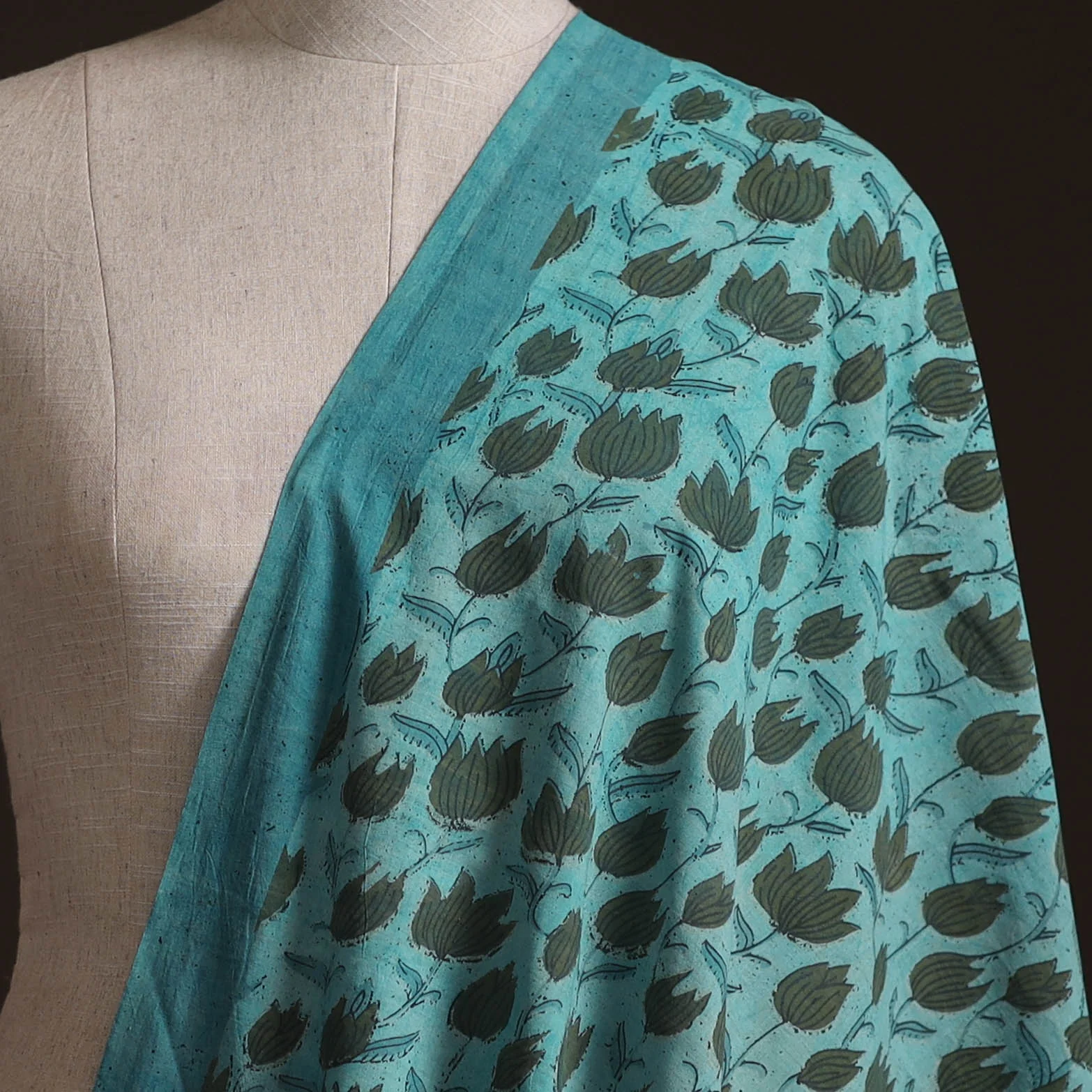 Blue - Ajrakh Vanaspati Hand Block Print Natural Dyed Cotton Fabric 05 - Image 2