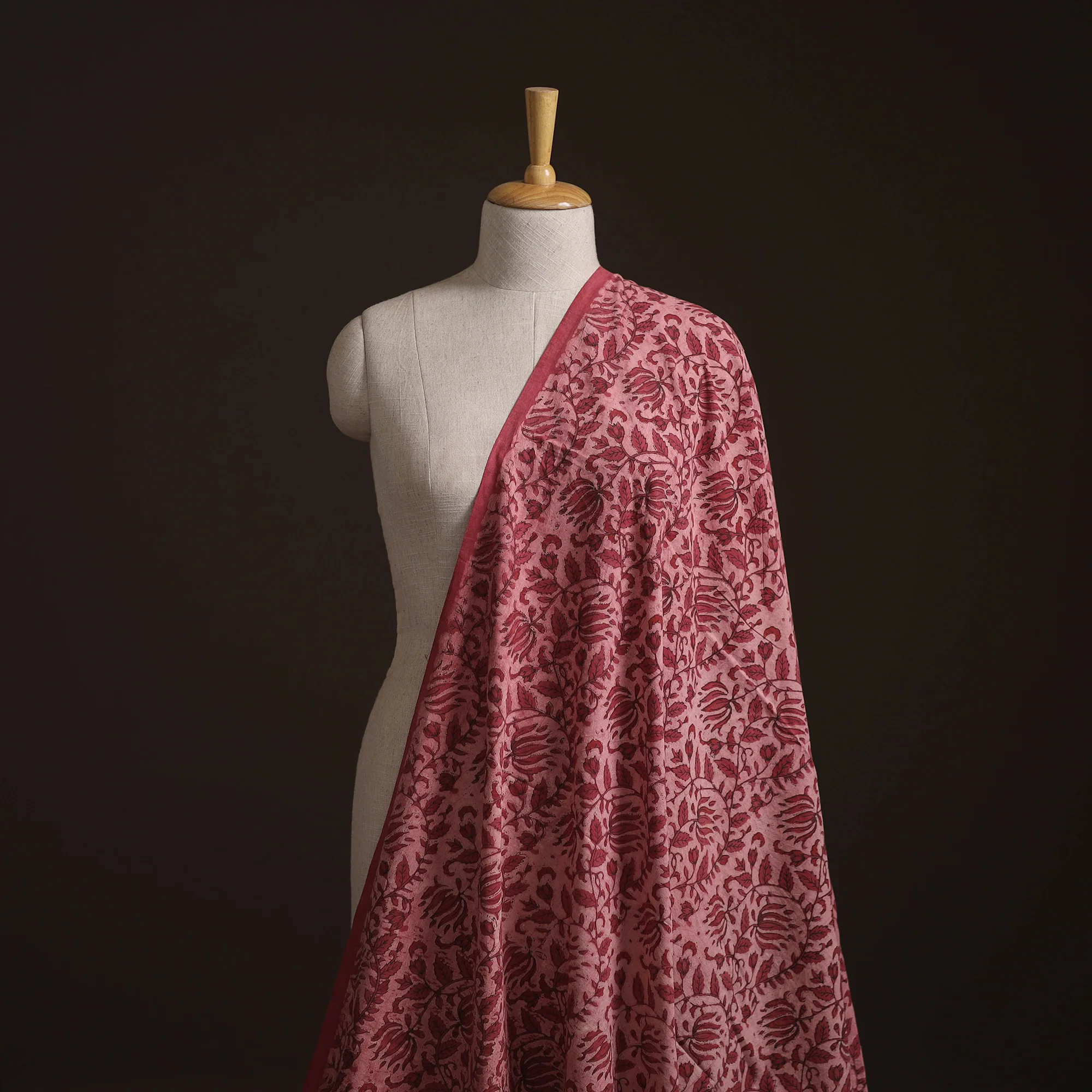 Pink - Ajrakh Vanaspati Hand Block Print Natural Dyed Cotton Fabric 06