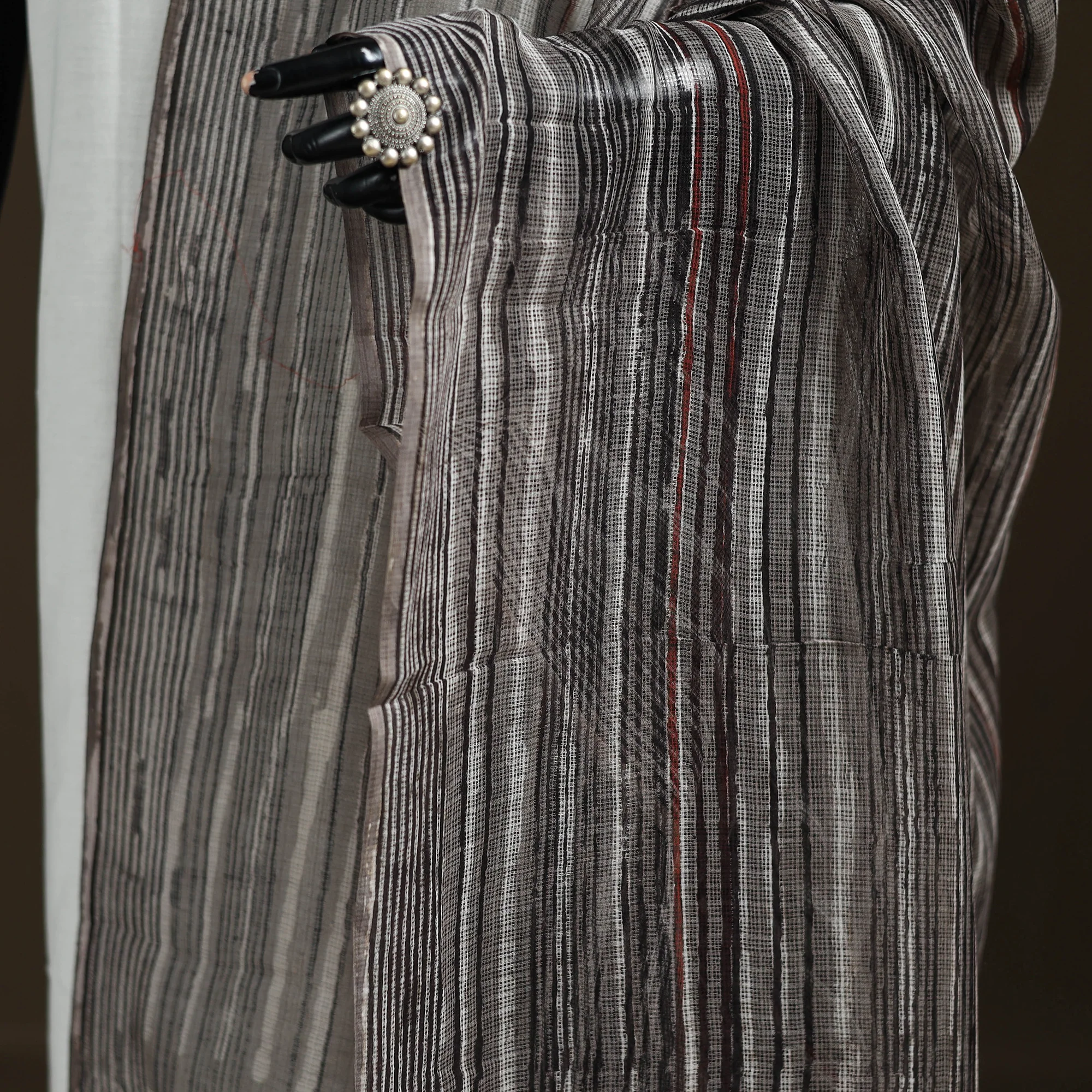 Grey - Gray - Ajrakh Vanaspati Hand Block Print Natural Dyed Kota Doria Cotton Dupatta 14 - Image 3