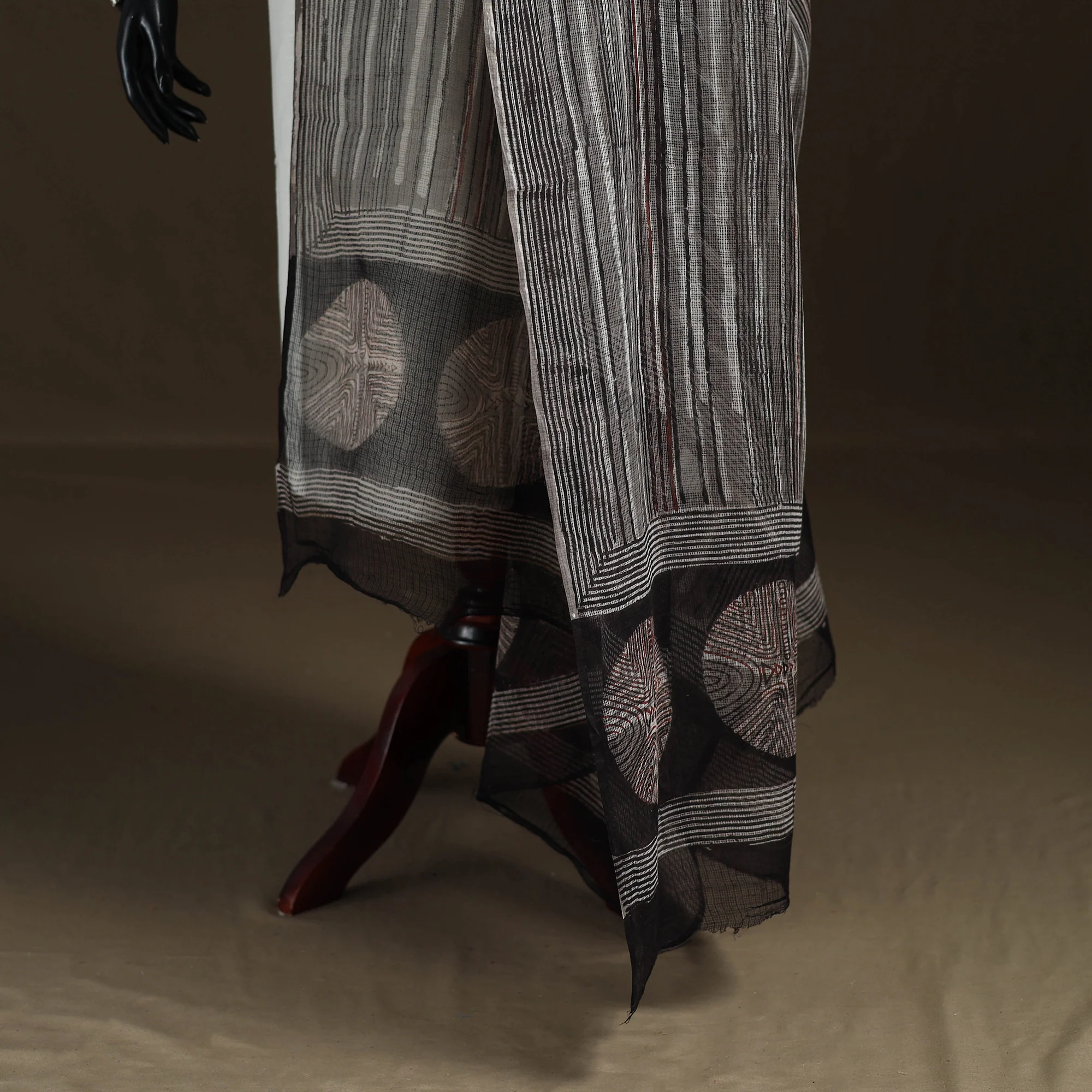 Grey - Gray - Ajrakh Vanaspati Hand Block Print Natural Dyed Kota Doria Cotton Dupatta 14 - Image 4