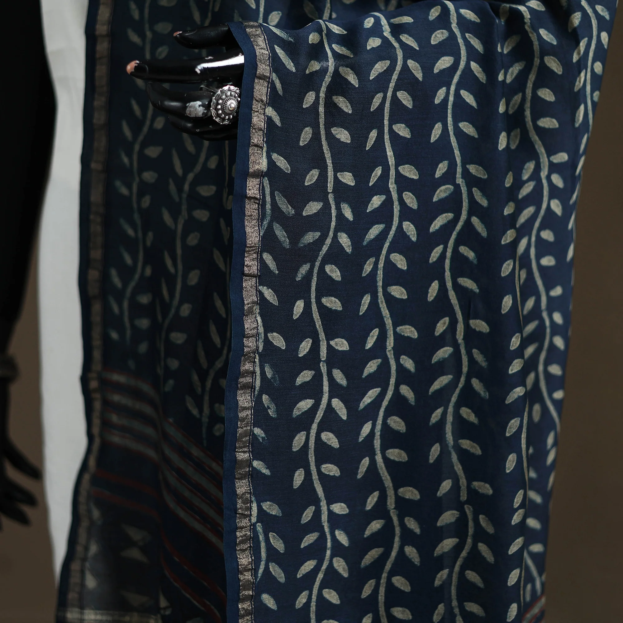 Akola Dabu Hand Block Print Chanderi Silk Handloom Dupatta 15 - Image 3