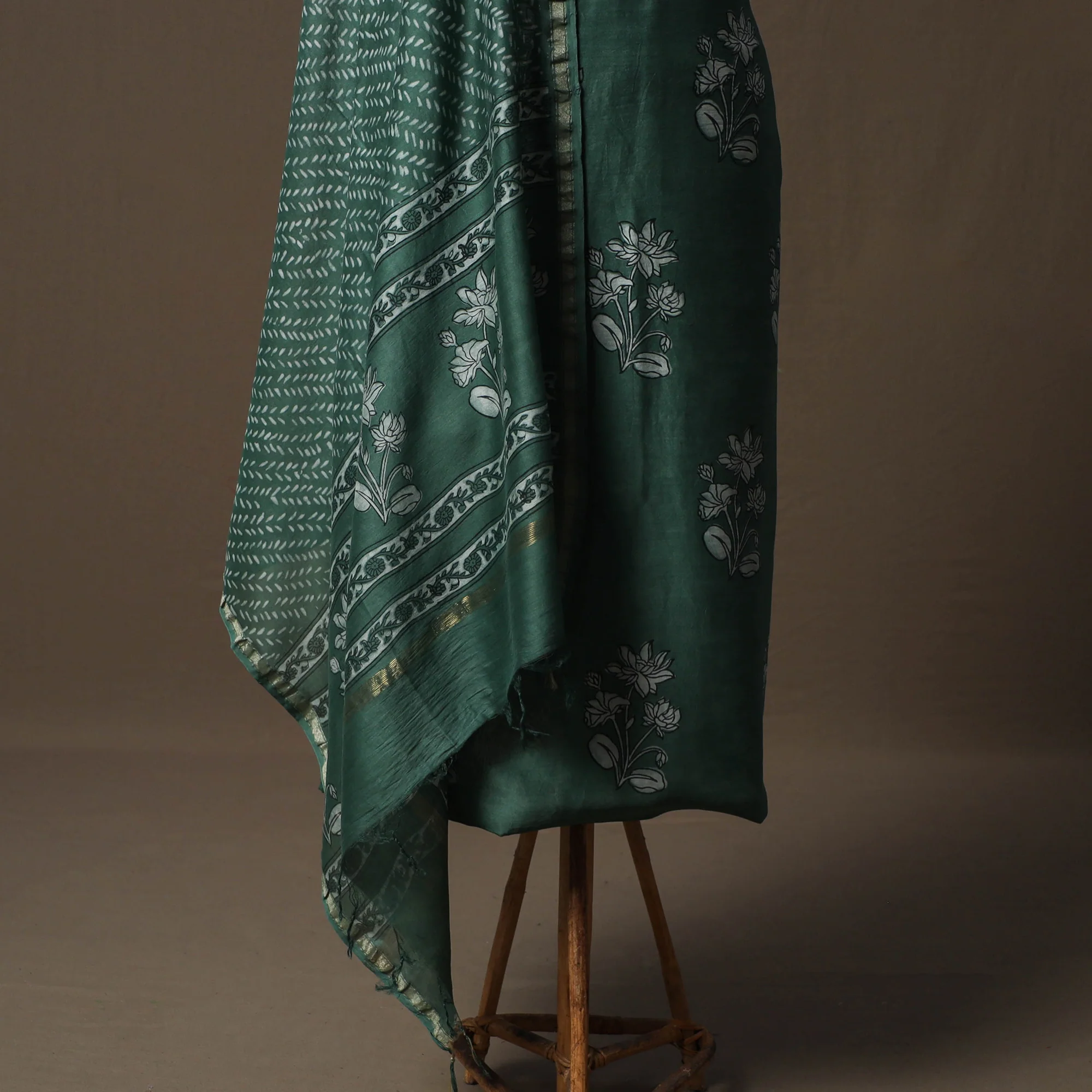 Akola Hand Block Print Chanderi Silk 2pc Unstitched Dress Material Kurta Set 03 - Image 4