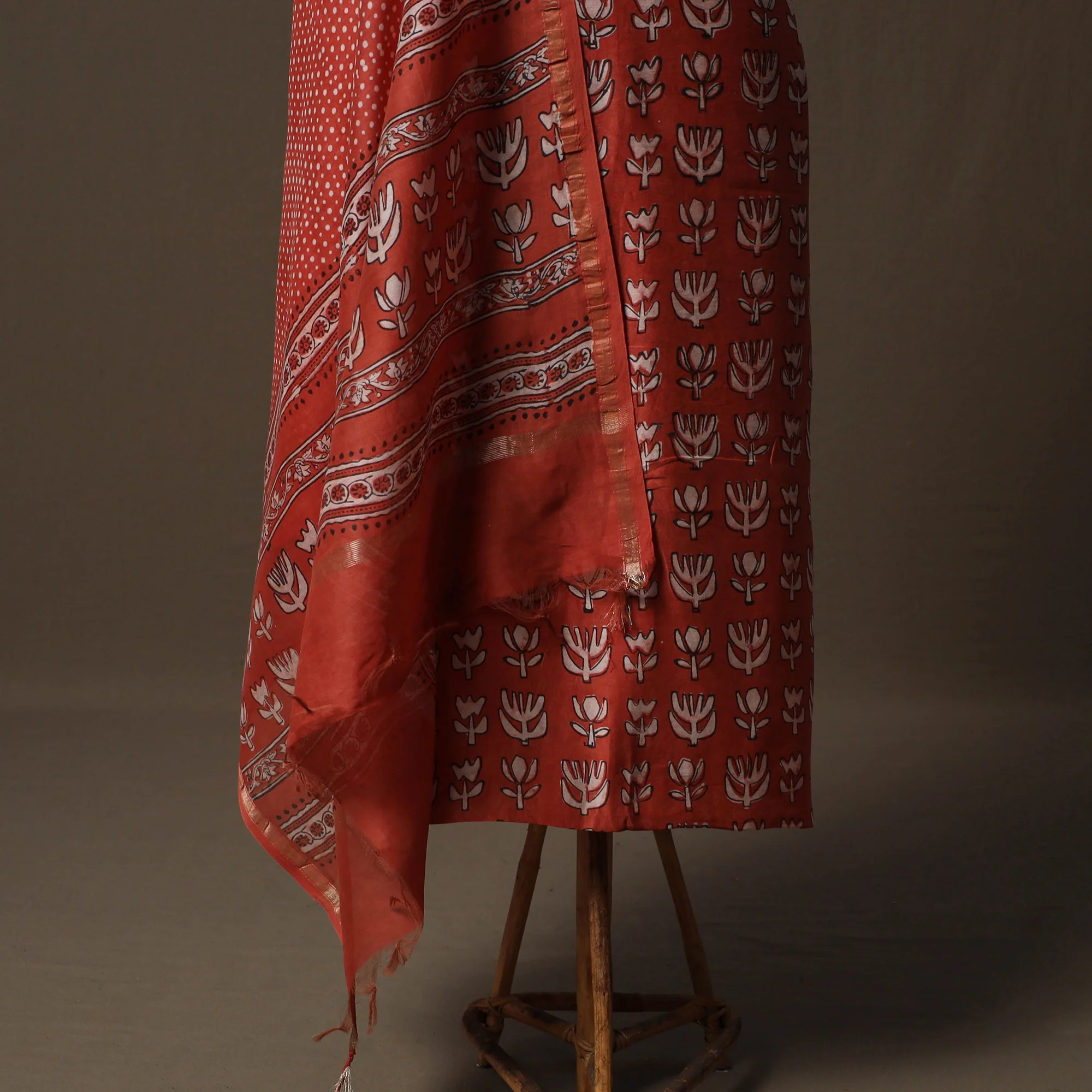 Akola Hand Block Print Chanderi Silk 2pc Unstitched Dress Material Kurta Set 10 - Image 4
