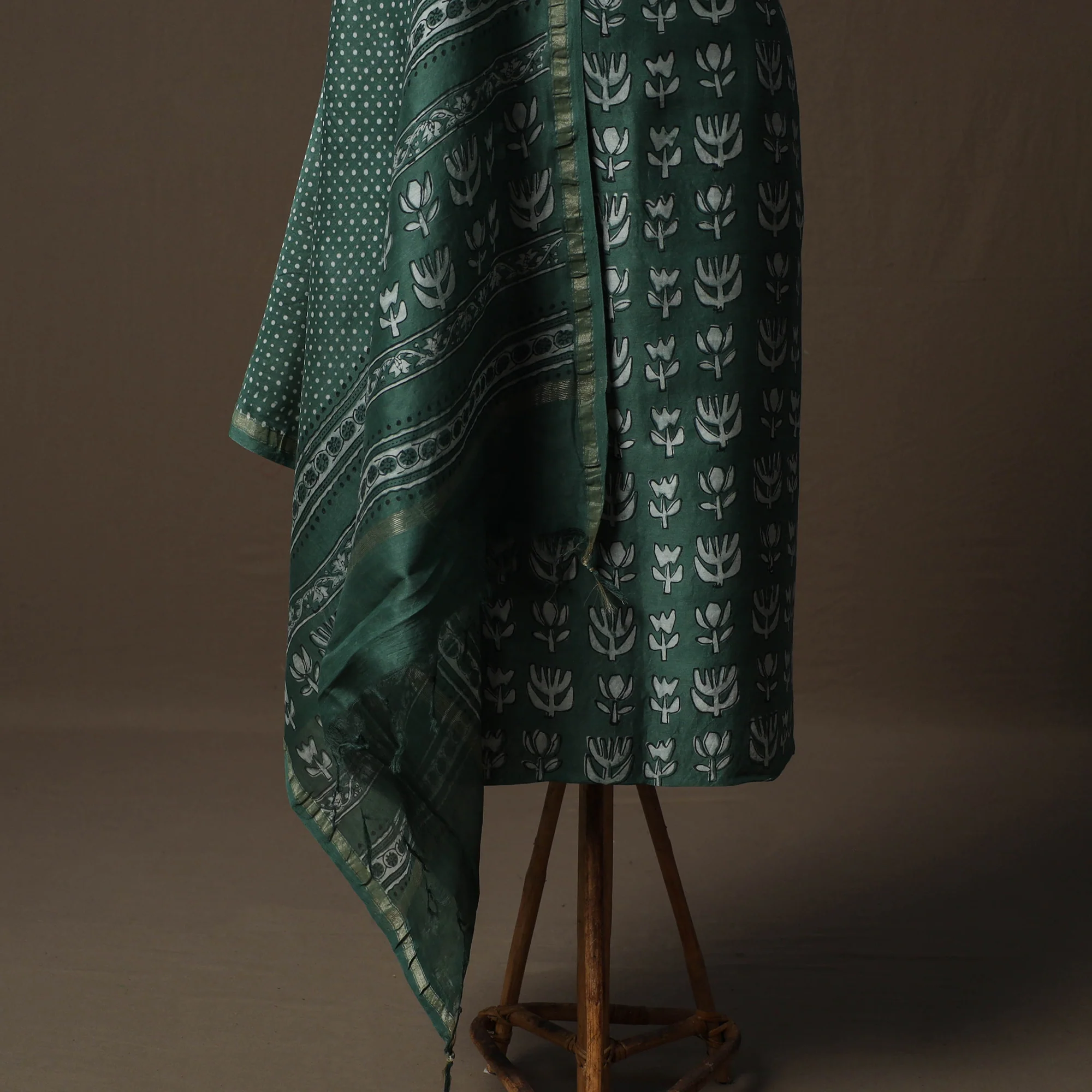 Akola Hand Block Print Chanderi Silk 2pc Unstitched Dress Material Kurta Set 18 - Image 4