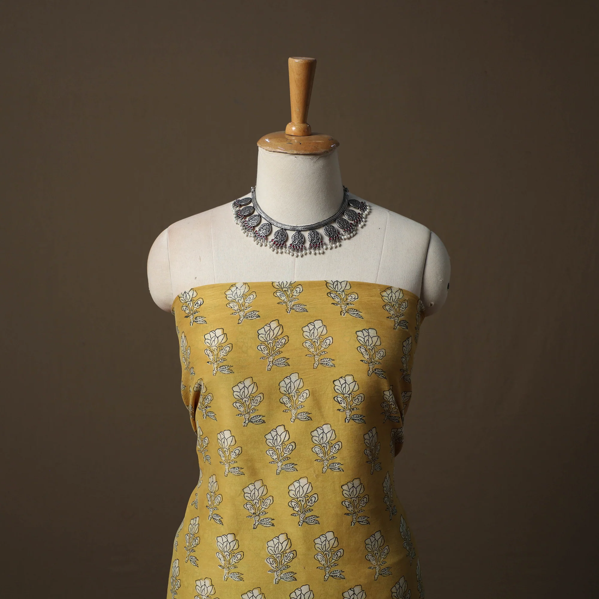 Akola Hand Block Print Chanderi Silk 2pc Unstitched Dress Material Kurta Set 23 - Image 2