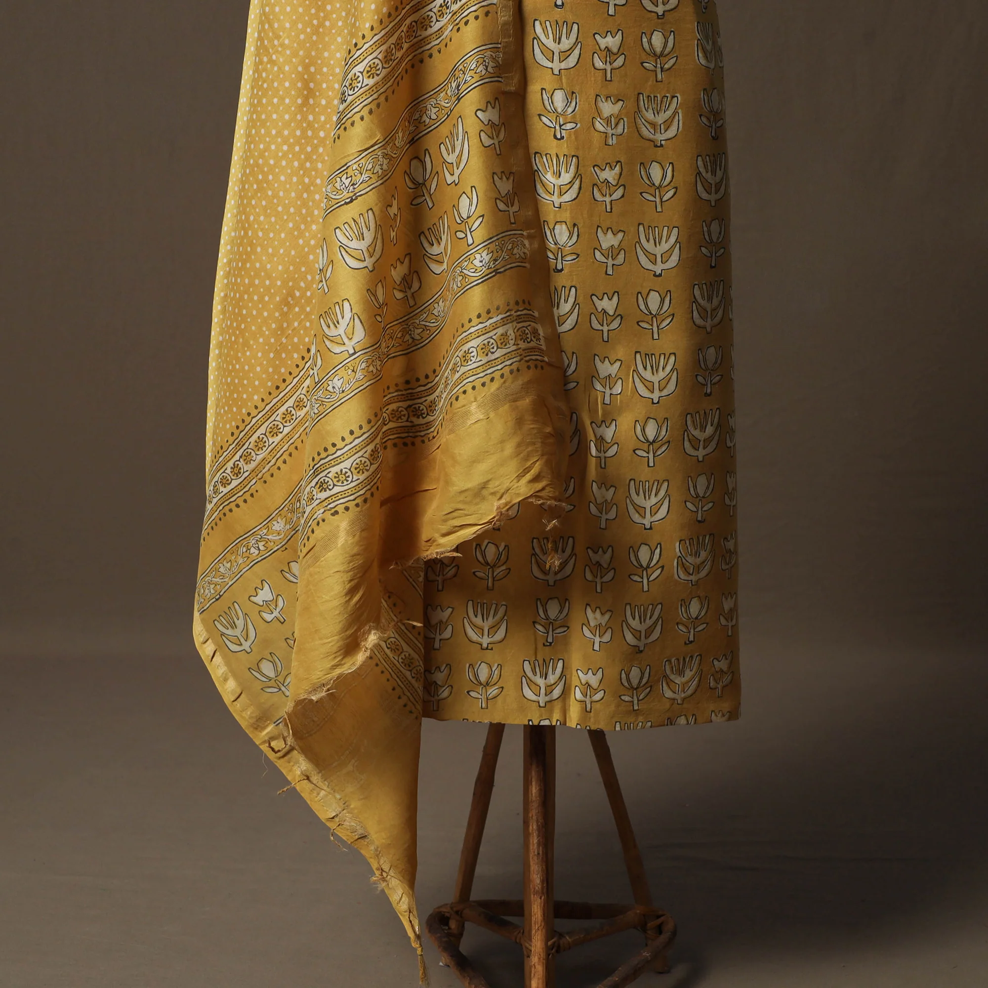 Akola Hand Block Print Chanderi Silk 2pc Unstitched Dress Material Kurta Set 24 - Image 4