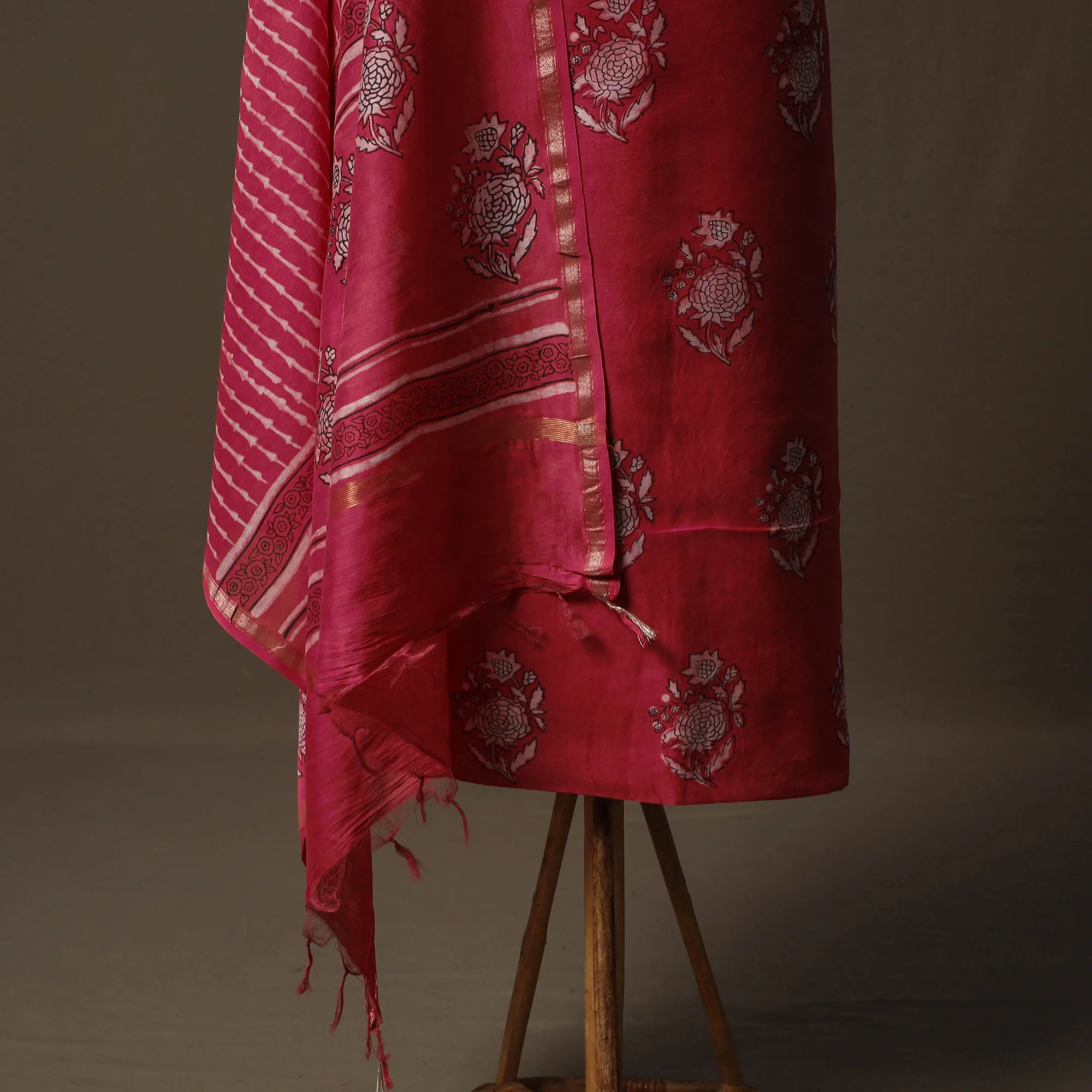 Akola Hand Block Print Chanderi Silk 2pc Unstitched Dress Material Kurta Set 37 - Image 4