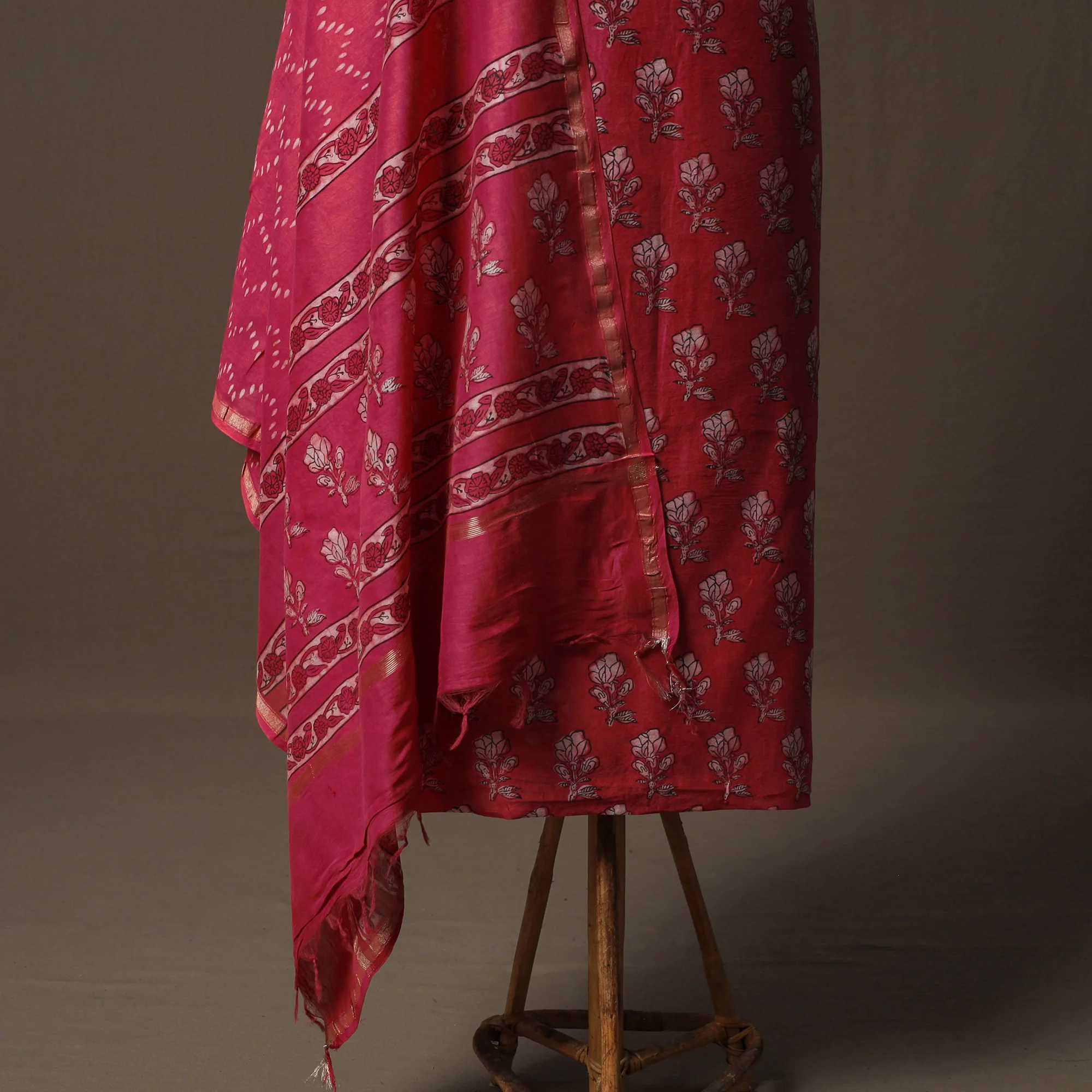 Akola Hand Block Print Chanderi Silk 2pc Unstitched Dress Material Kurta Set 40 - Image 4