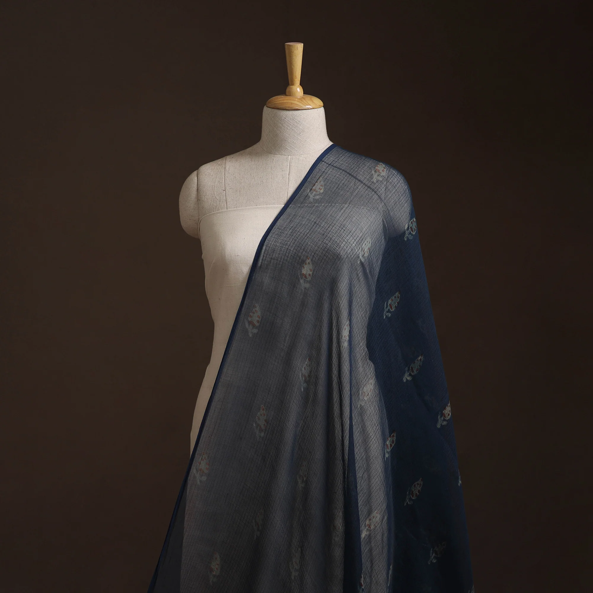 Blue - Akola Hand Block Print Kota Doria Cotton Fabric 03 - Image 2