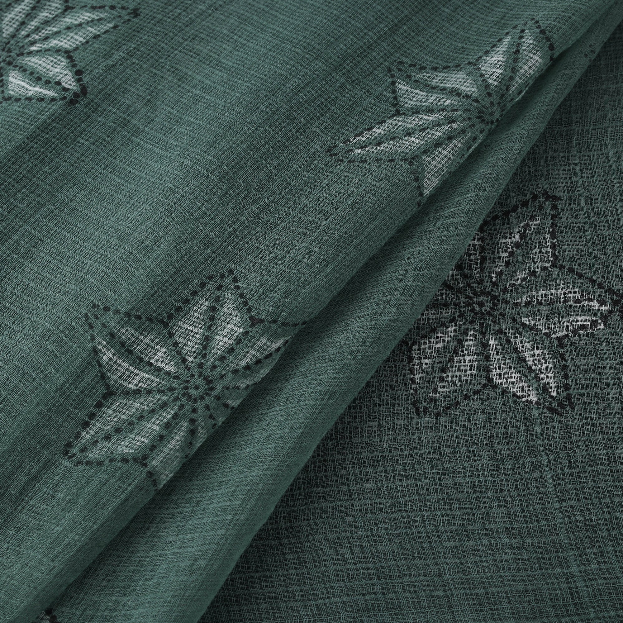 Green - Akola Hand Block Print Kota Doria Cotton Fabric 04