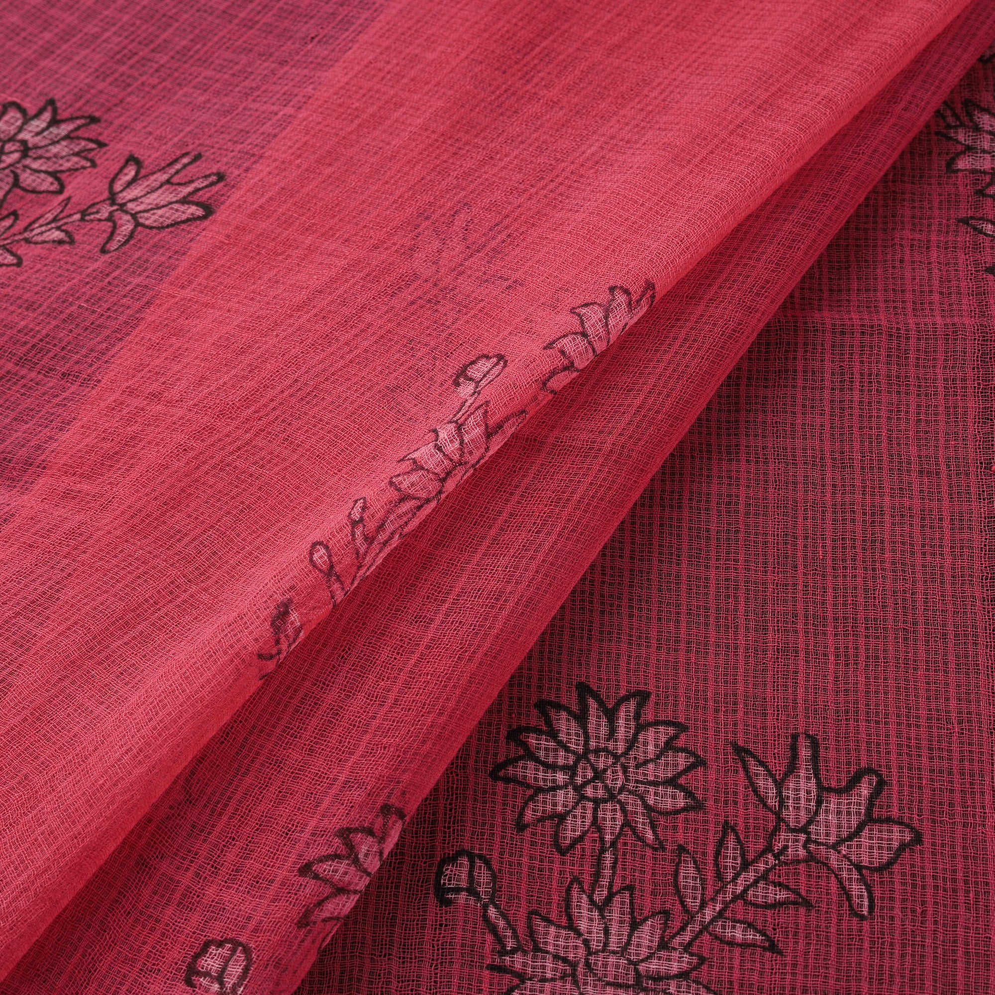 Pink - Akola Hand Block Print Kota Doria Cotton Fabric 11