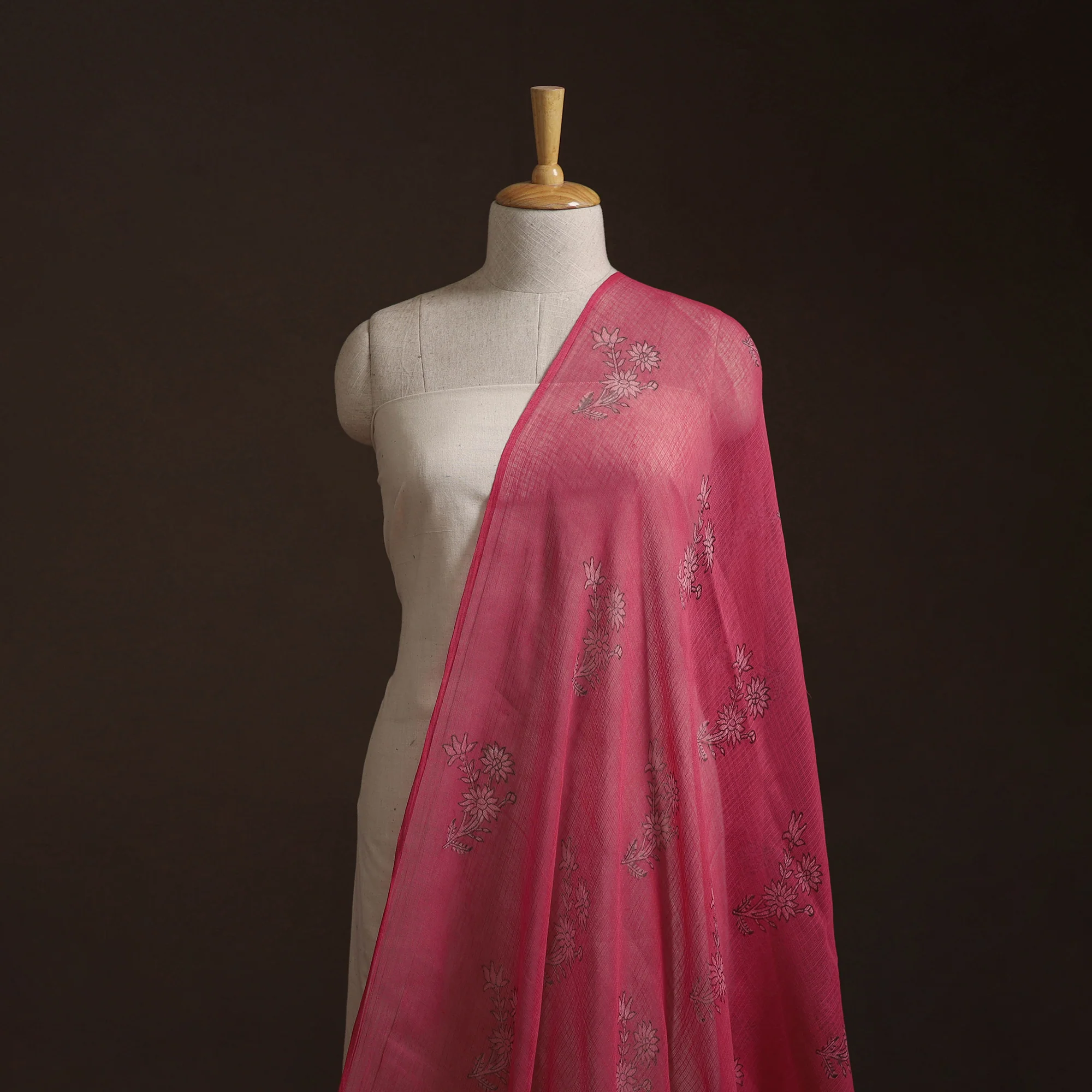 Pink - Akola Hand Block Print Kota Doria Cotton Fabric 11 - Image 2