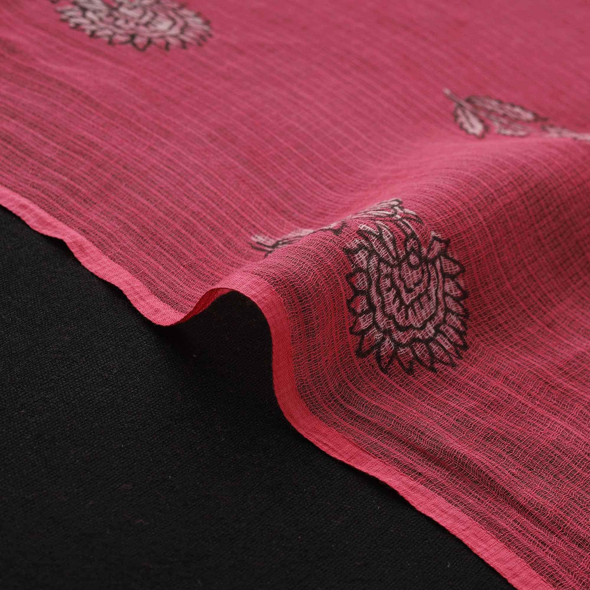 Pink - Akola Hand Block Print Kota Doria Cotton Fabric 17 - Image 4