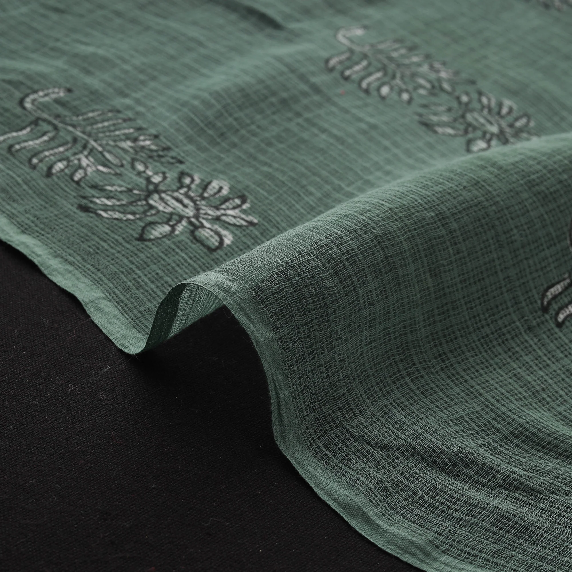 Green - Akola Hand Block Print Kota Doria Cotton Fabric 18 - Image 4
