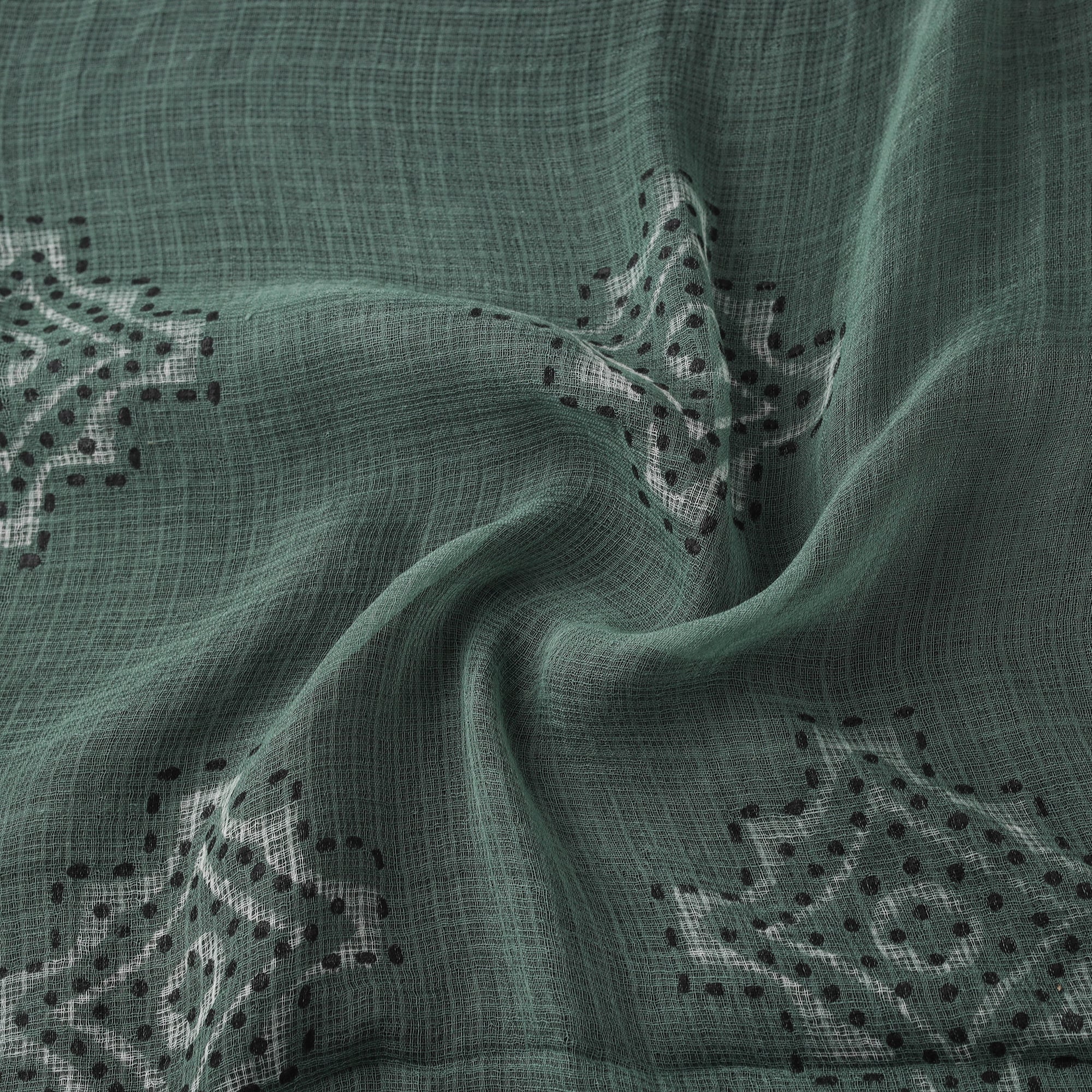 Green - Akola Hand Block Print Kota Doria Cotton Fabric 22 - Image 3