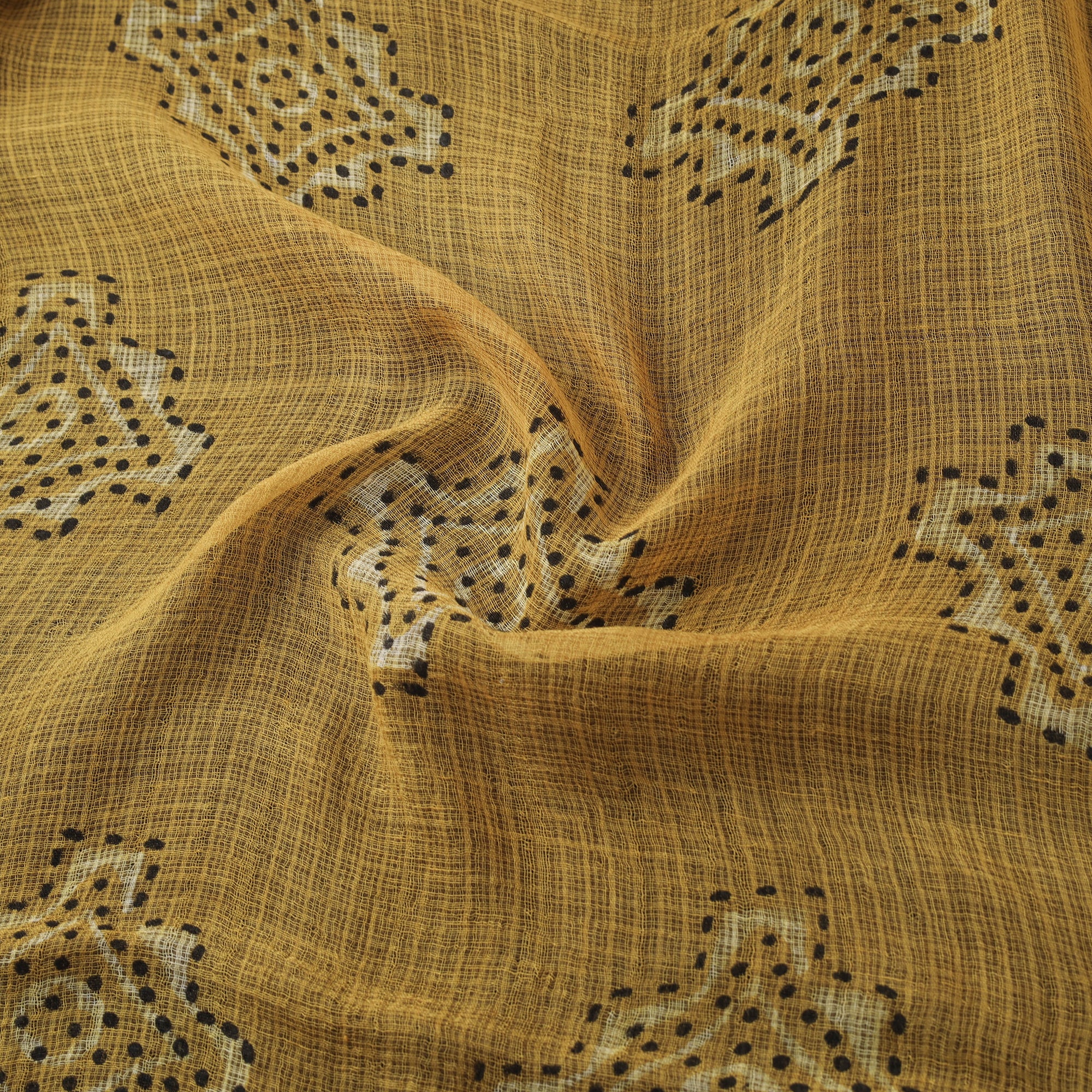 Yellow - Akola Hand Block Print Kota Doria Cotton Fabric 28 - Image 3