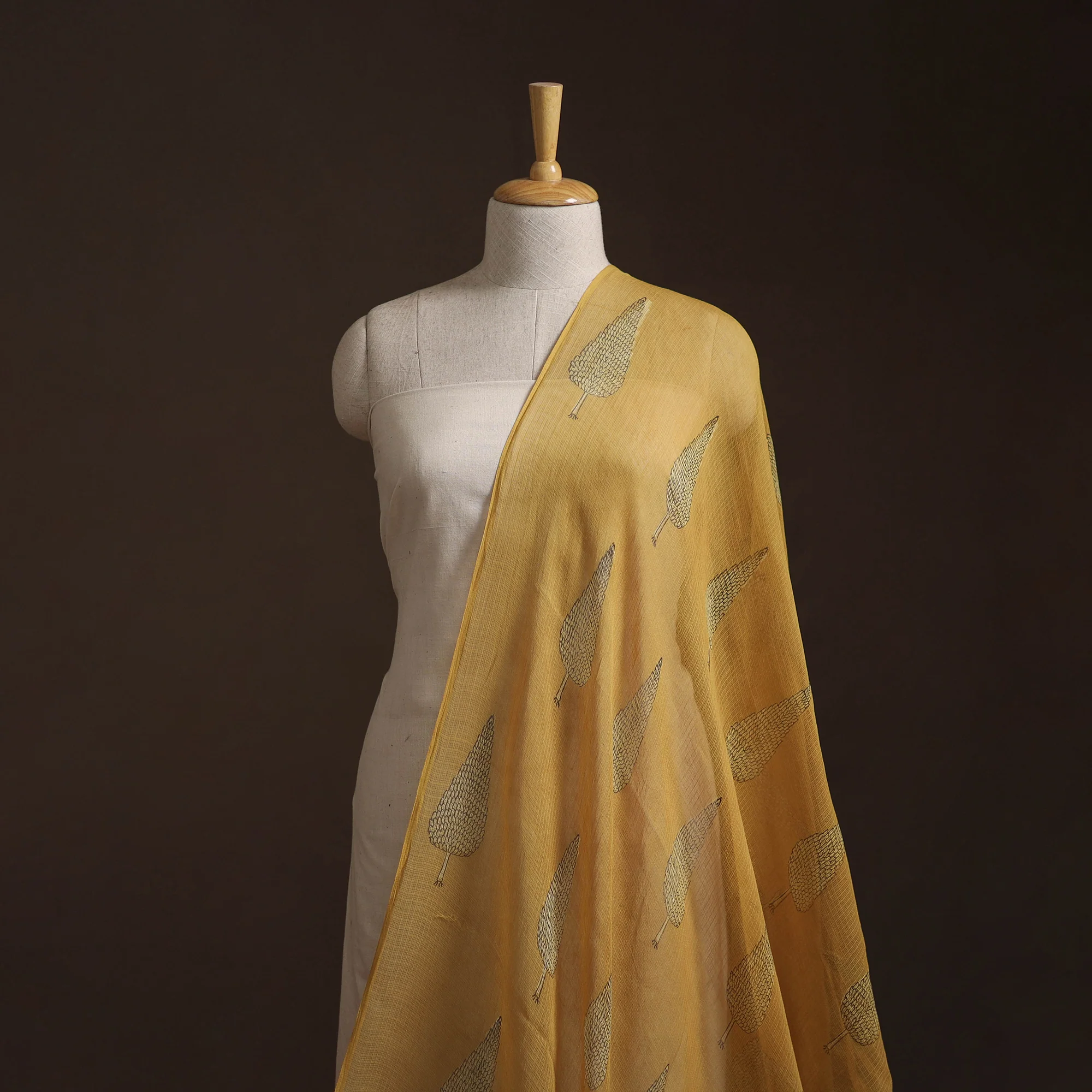 Yellow - Akola Hand Block Print Kota Doria Cotton Fabric 30 - Image 2