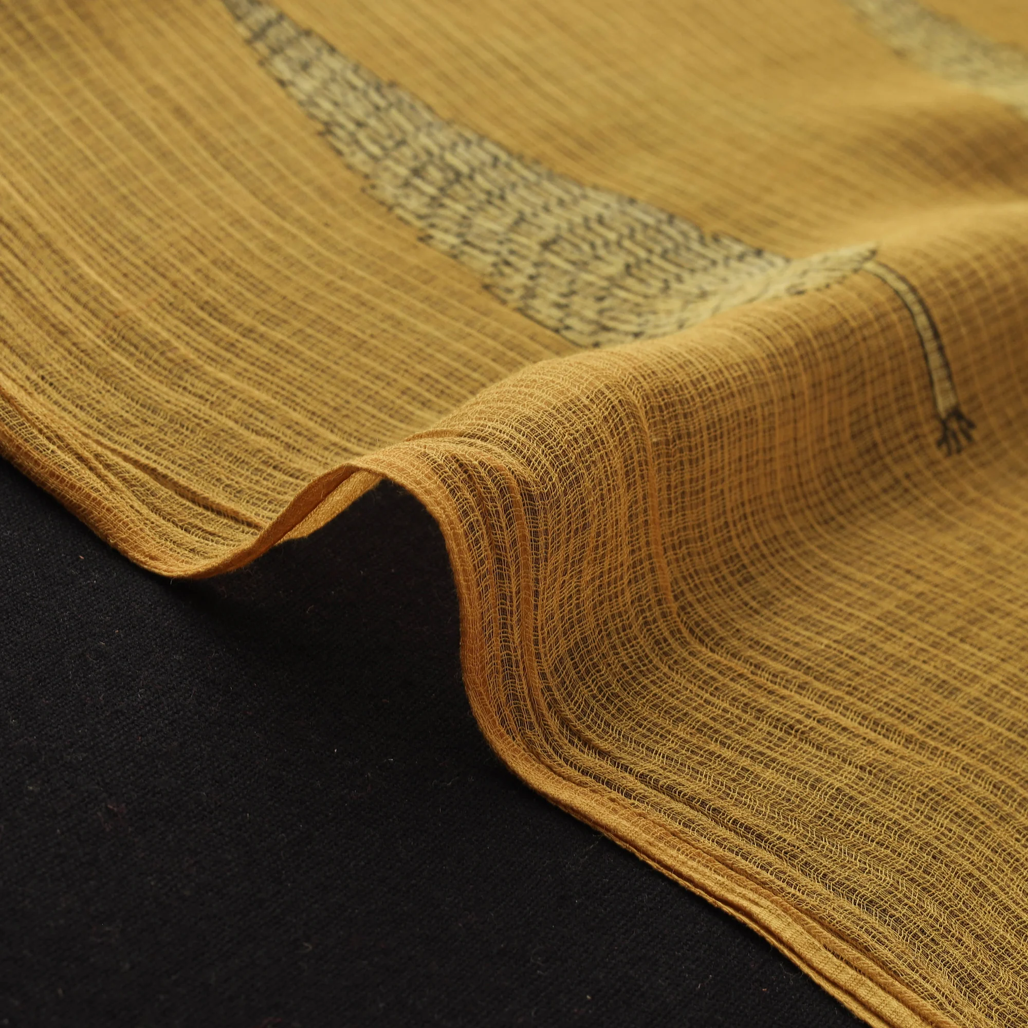 Yellow - Akola Hand Block Print Kota Doria Cotton Fabric 30 - Image 4