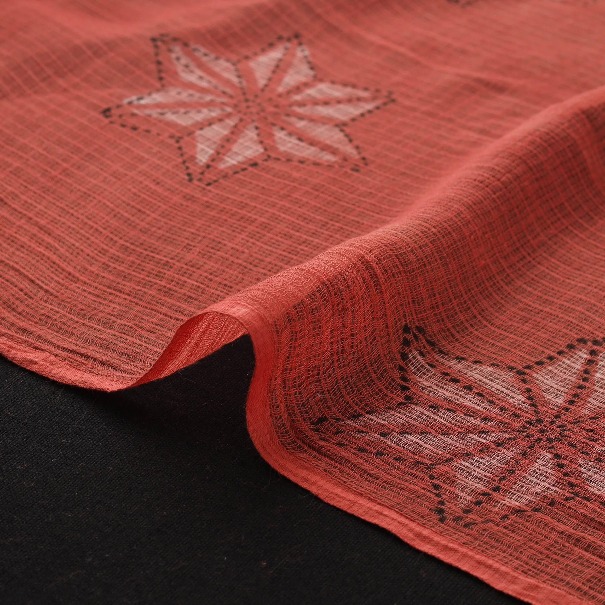 Red - Akola Hand Block Print Kota Doria Cotton Fabric 39 - Image 4