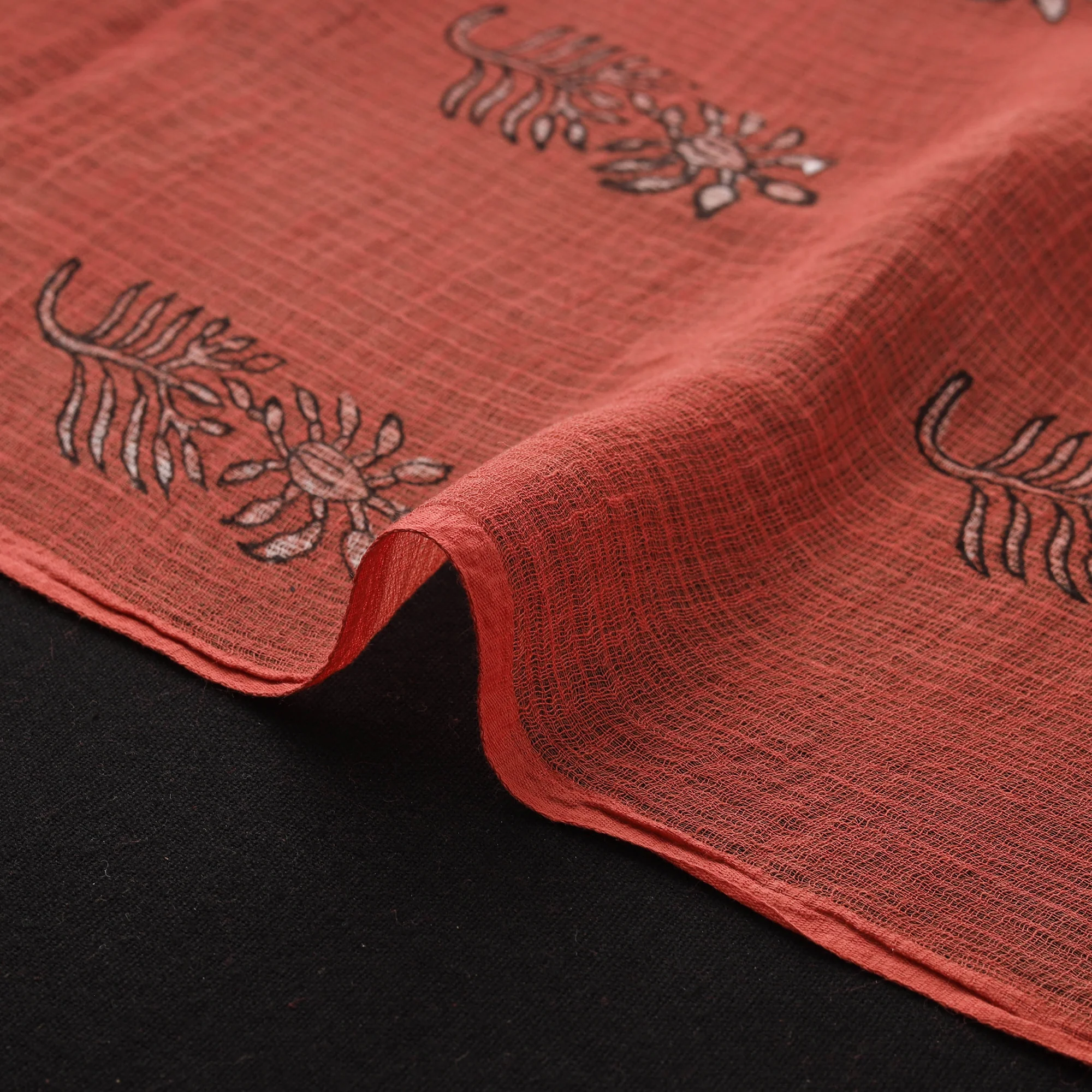 Red - Akola Hand Block Print Kota Doria Cotton Fabric 43 - Image 4