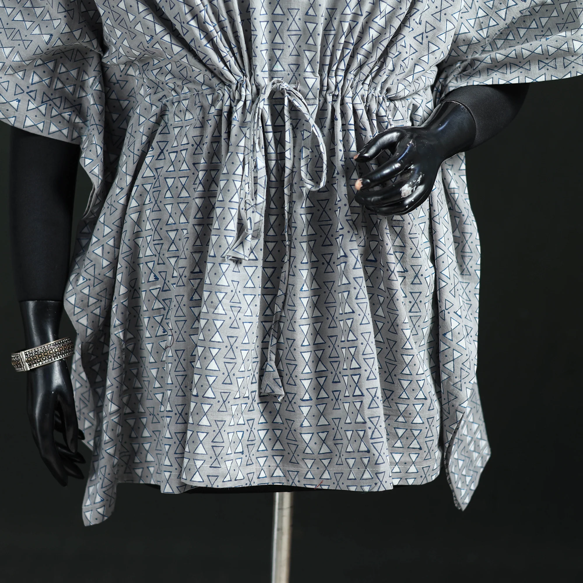 Grey - Akola Hand Block Print Natural Dyed Cotton Kaftan (Short) 43 - Image 4