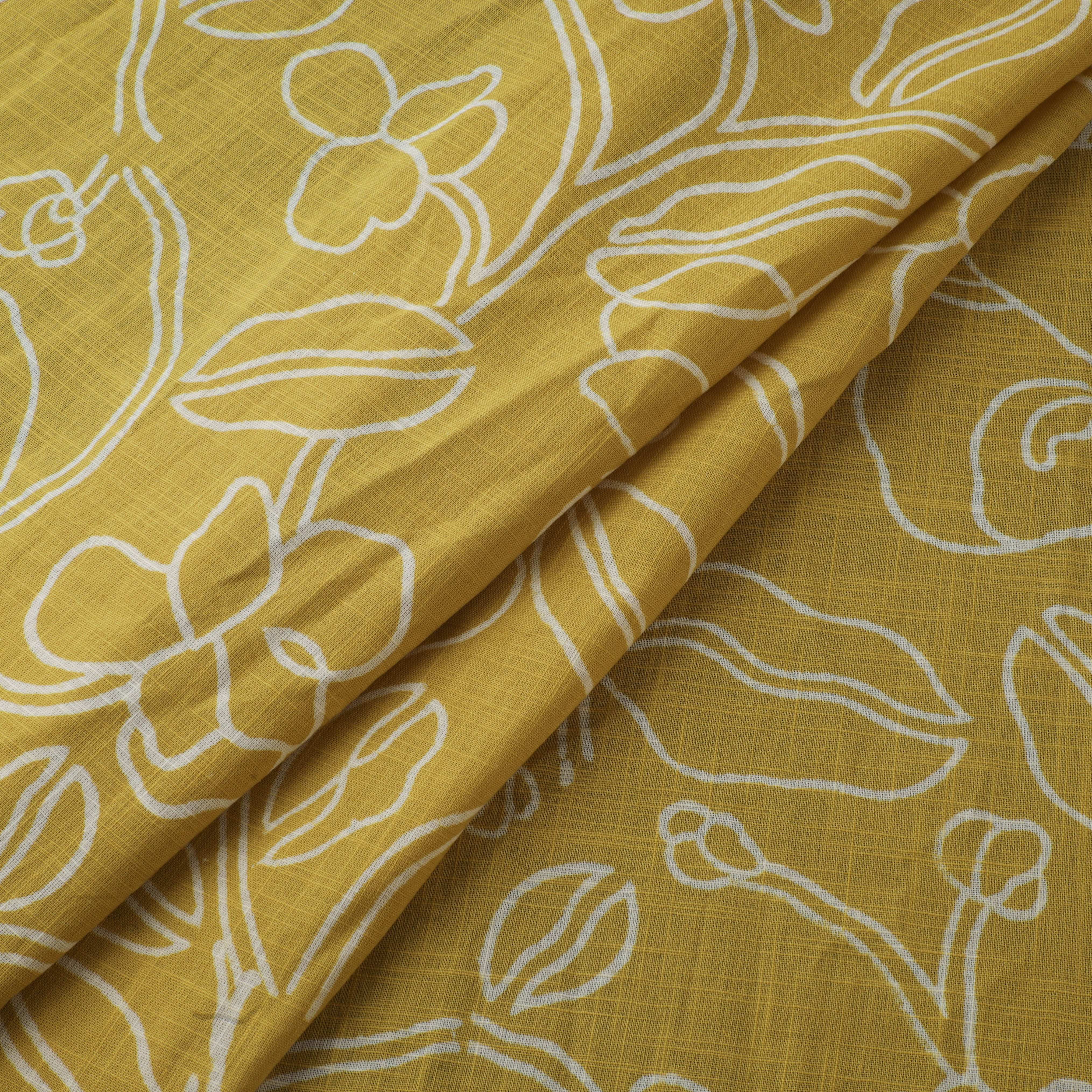 Yellow - Akola Hand Block Print Slub Cotton Fabric 07 - Image 2