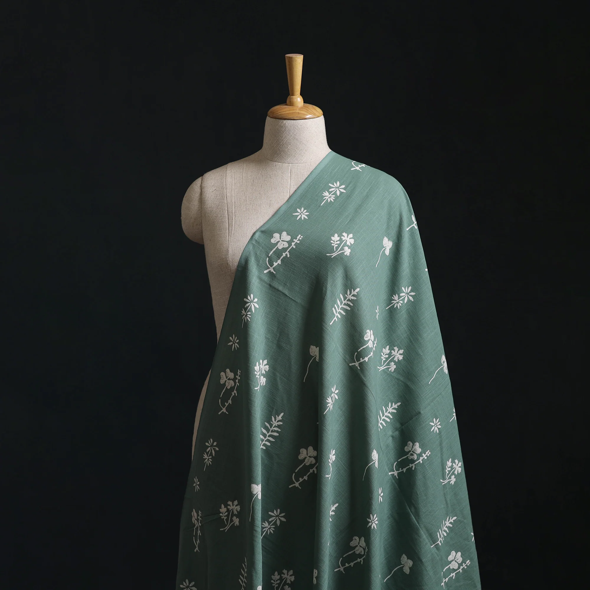 Green - Akola Hand Block Print Slub Cotton Fabric 19
