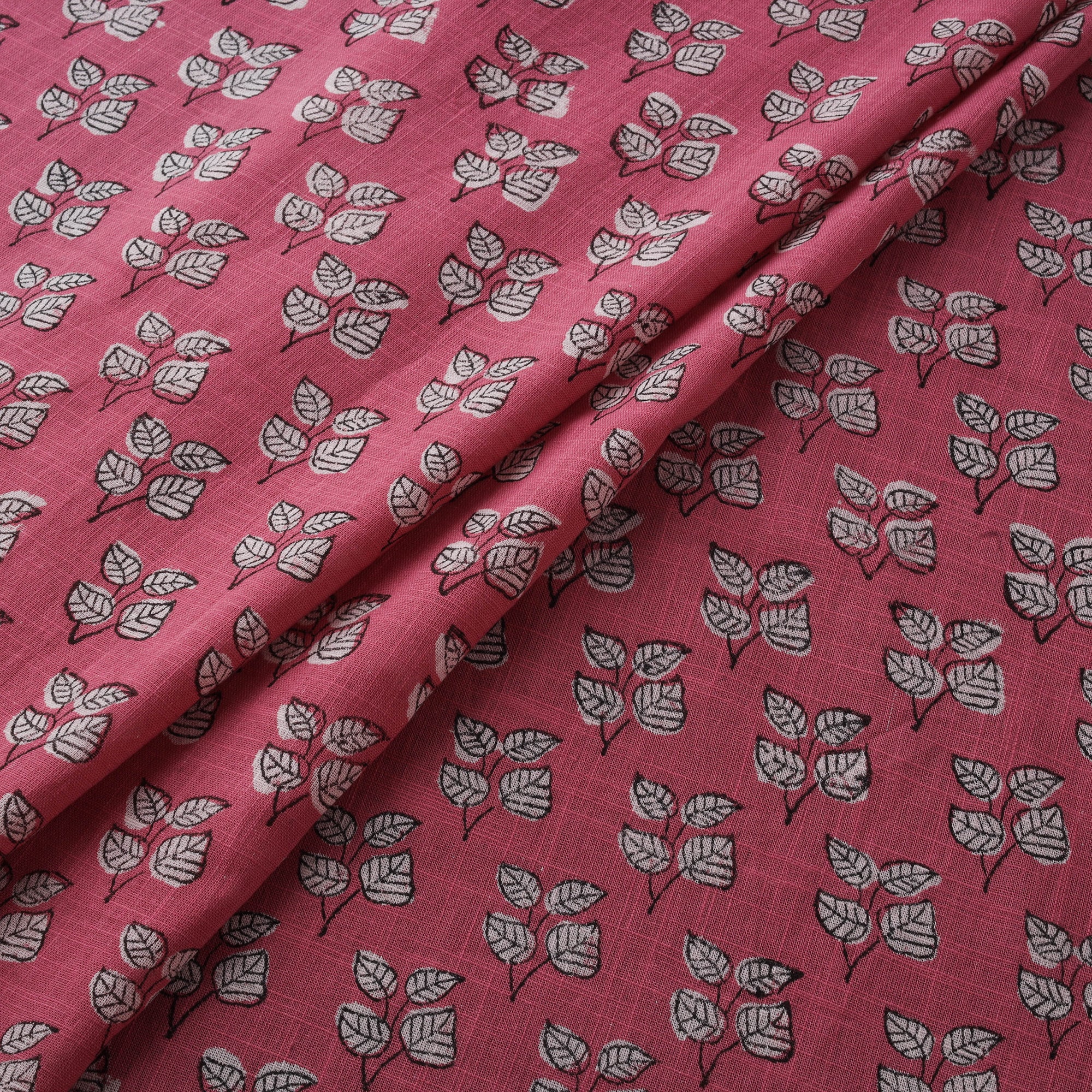 Pink - Akola Hand Block Print Slub Cotton Fabric 22 - Image 2