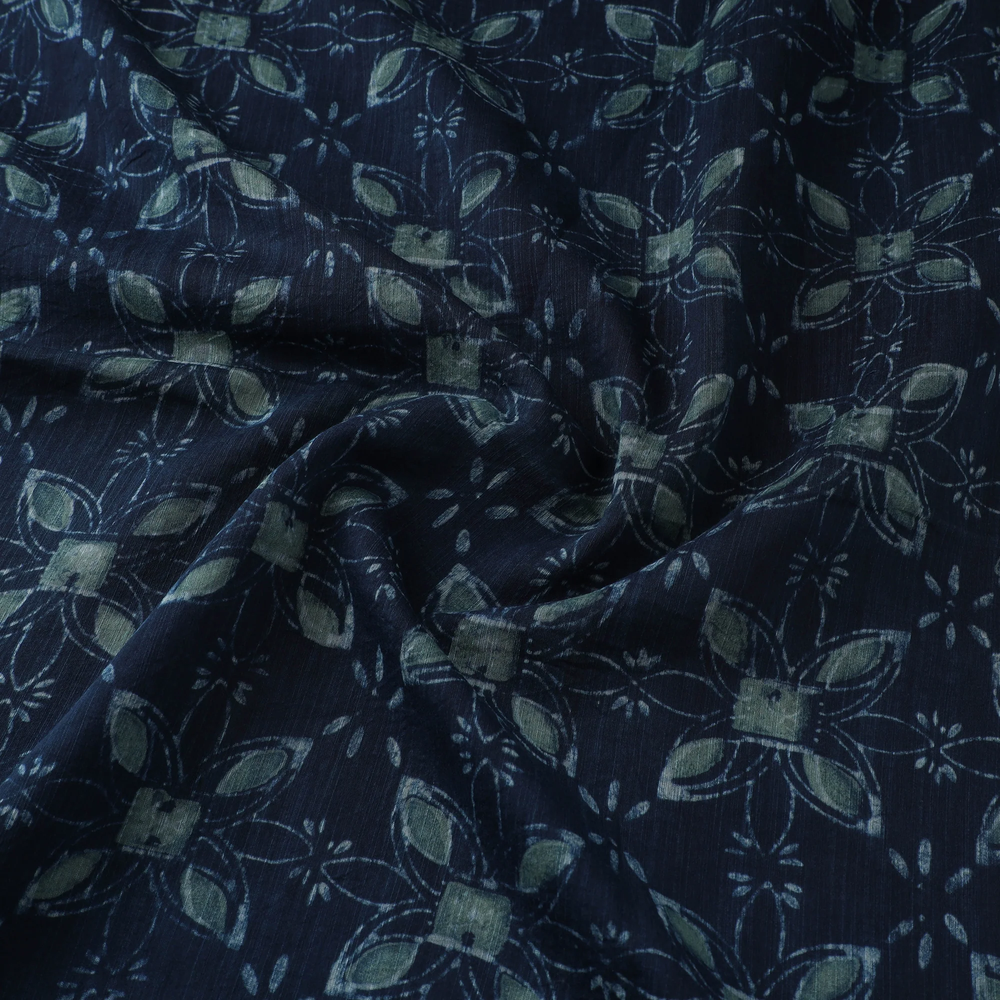 Blue - Akola Hand Block Printed Handloom Chanderi Slub Fabric 04 - Image 3