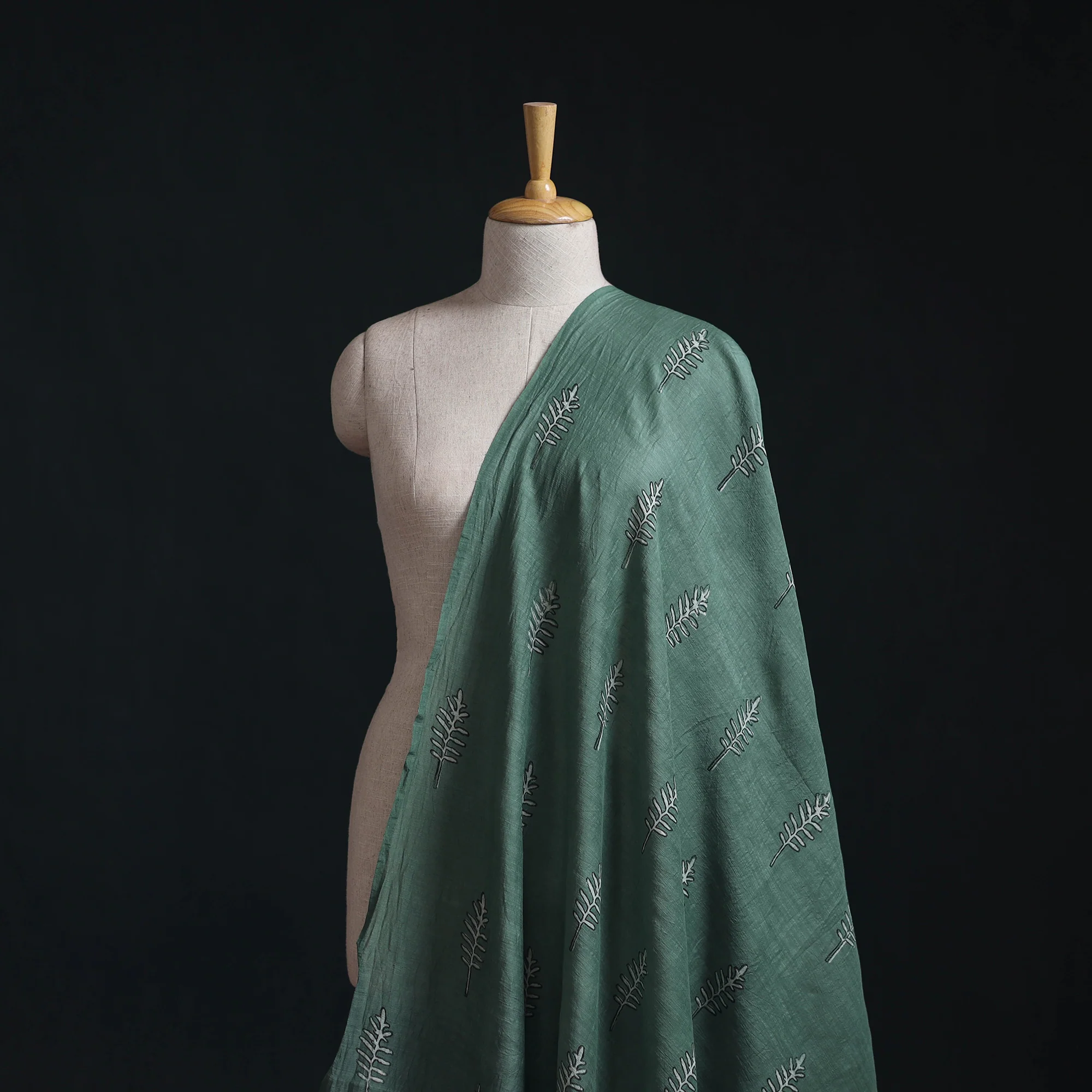 Green - Akola Hand Block Printed Handloom Chanderi Slub Fabric 29