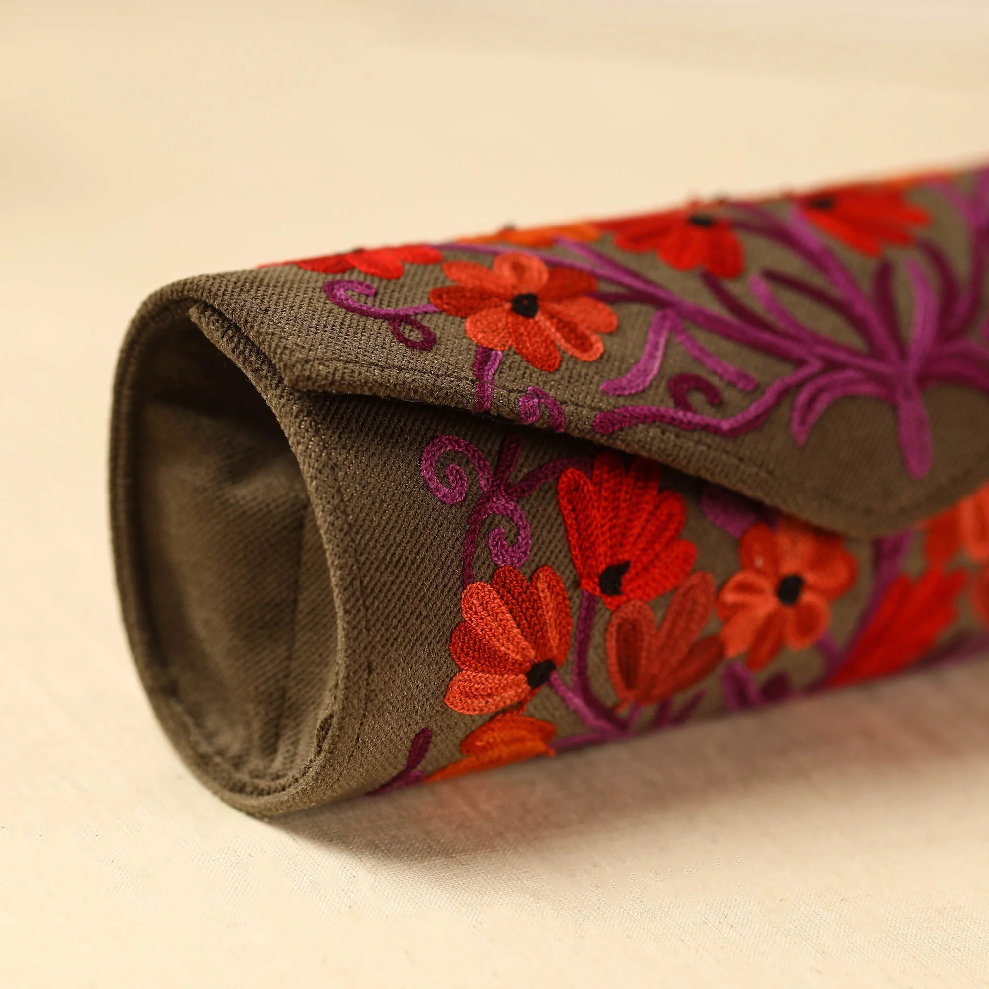 Brown - Kashmiri Crewel Hand Embroidery Velvet Clutch 32 - Image 3