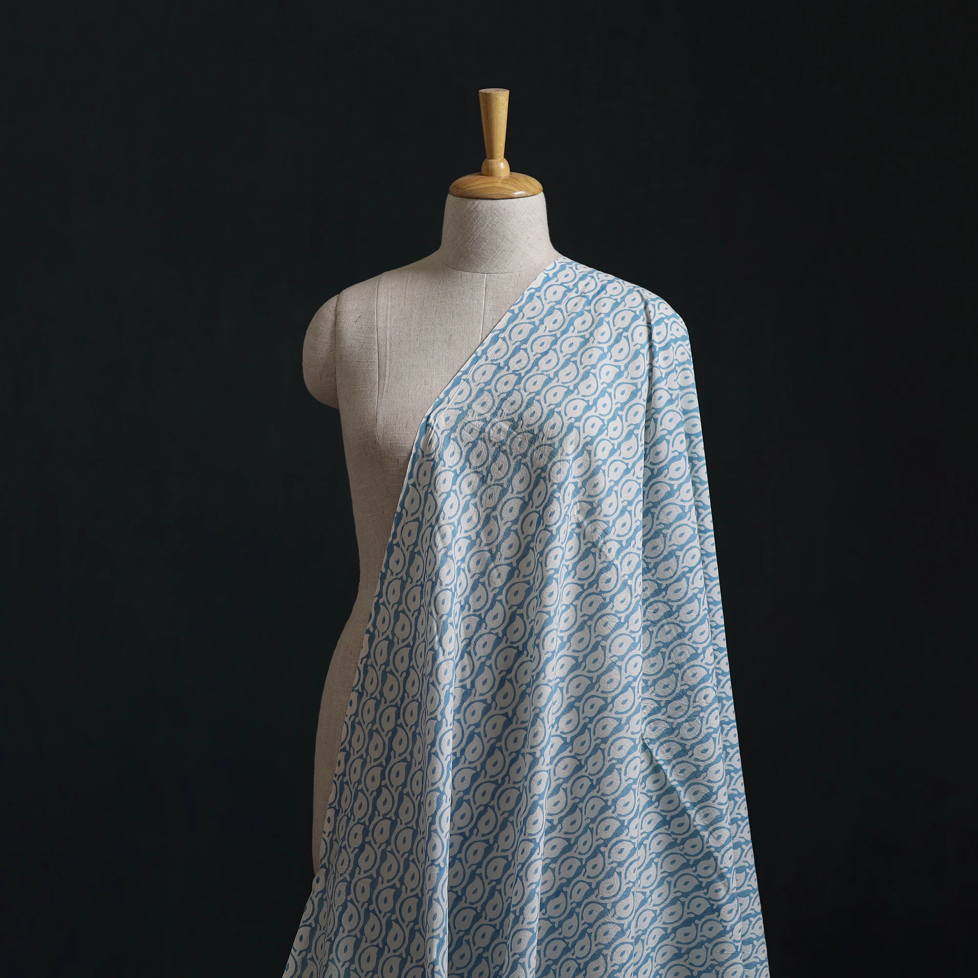 Blue - Bagh Hand Block Indigo Print Pure Mul Cotton Natural Dyed Fabric 02