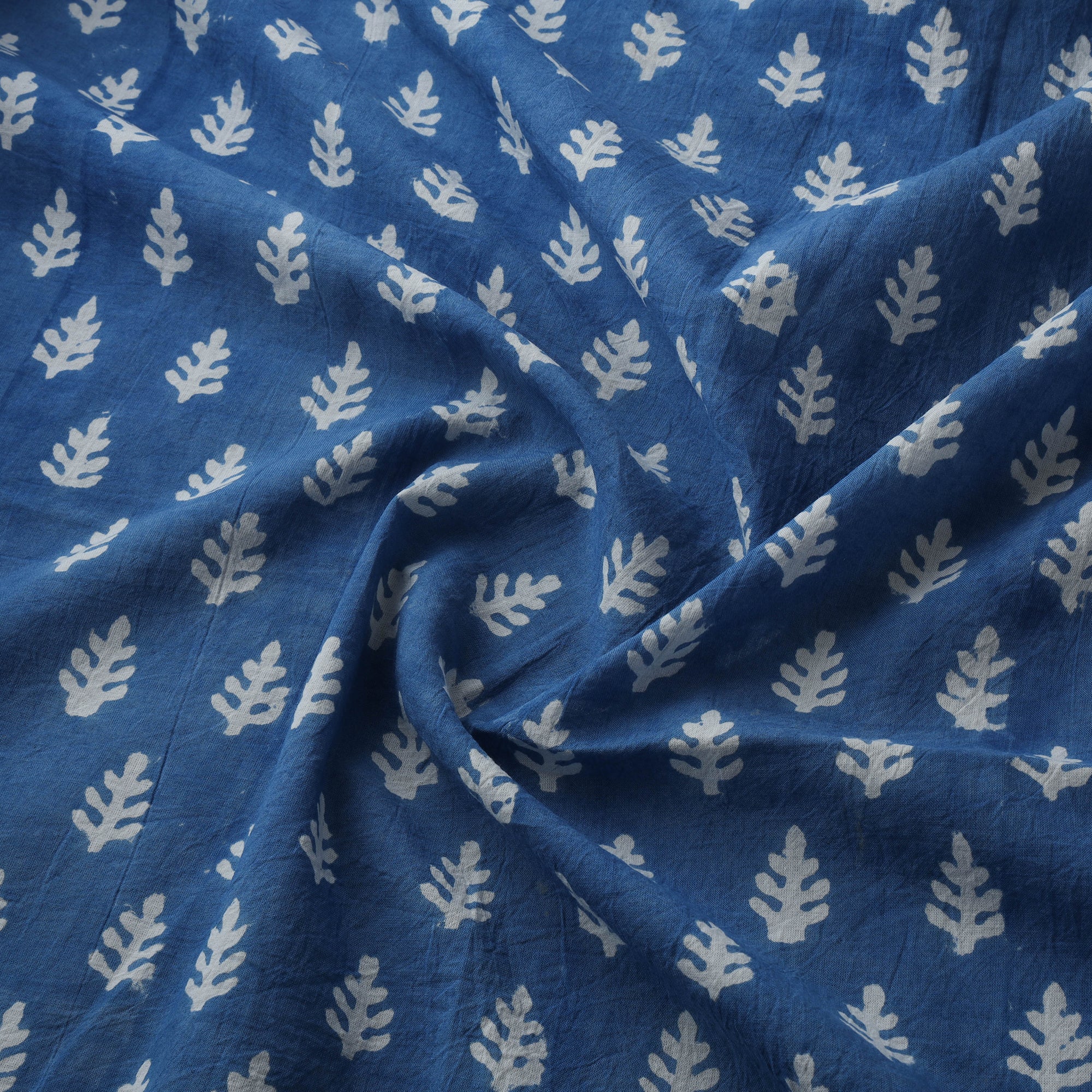 Blue - Bagh Hand Block Indigo Print Pure Mul Cotton Natural Dyed Fabric 04 - Image 3