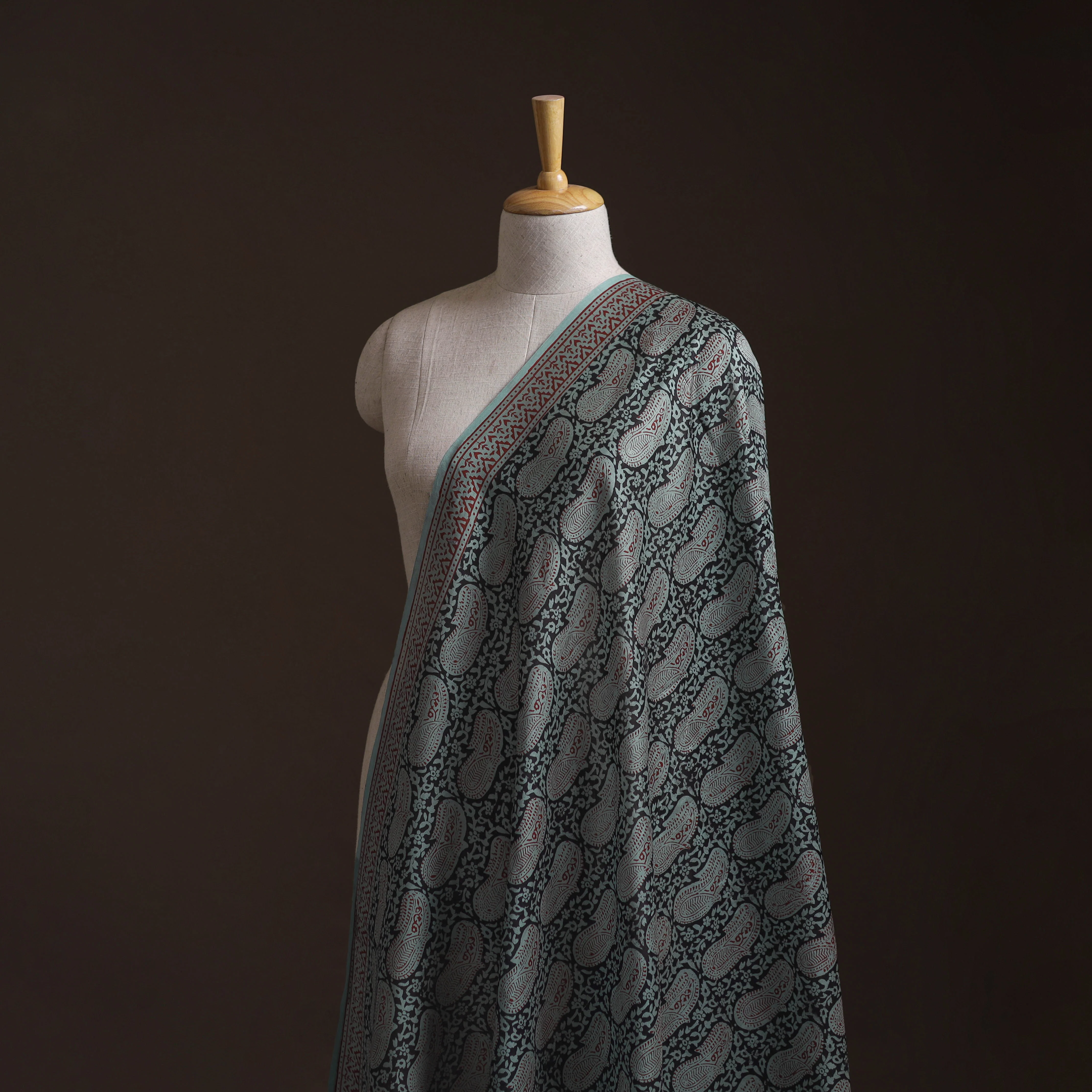 Green - Bagh Hand Block Print Chanderi Silk Natural Dyed Handloom Fabric 04