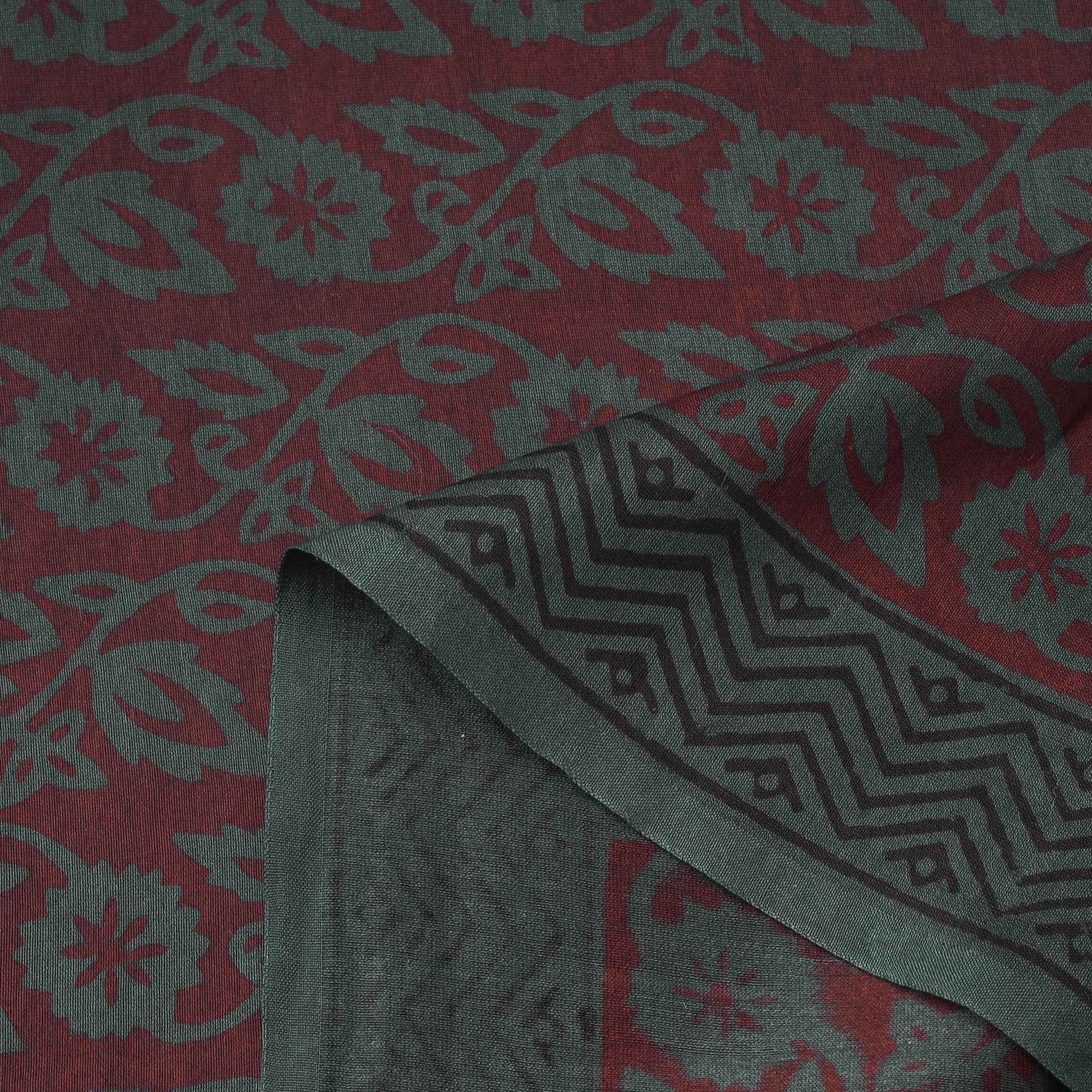 Maroon - Bagh Hand Block Print Chanderi Silk Natural Dyed Handloom Fabric 10 - Image 5