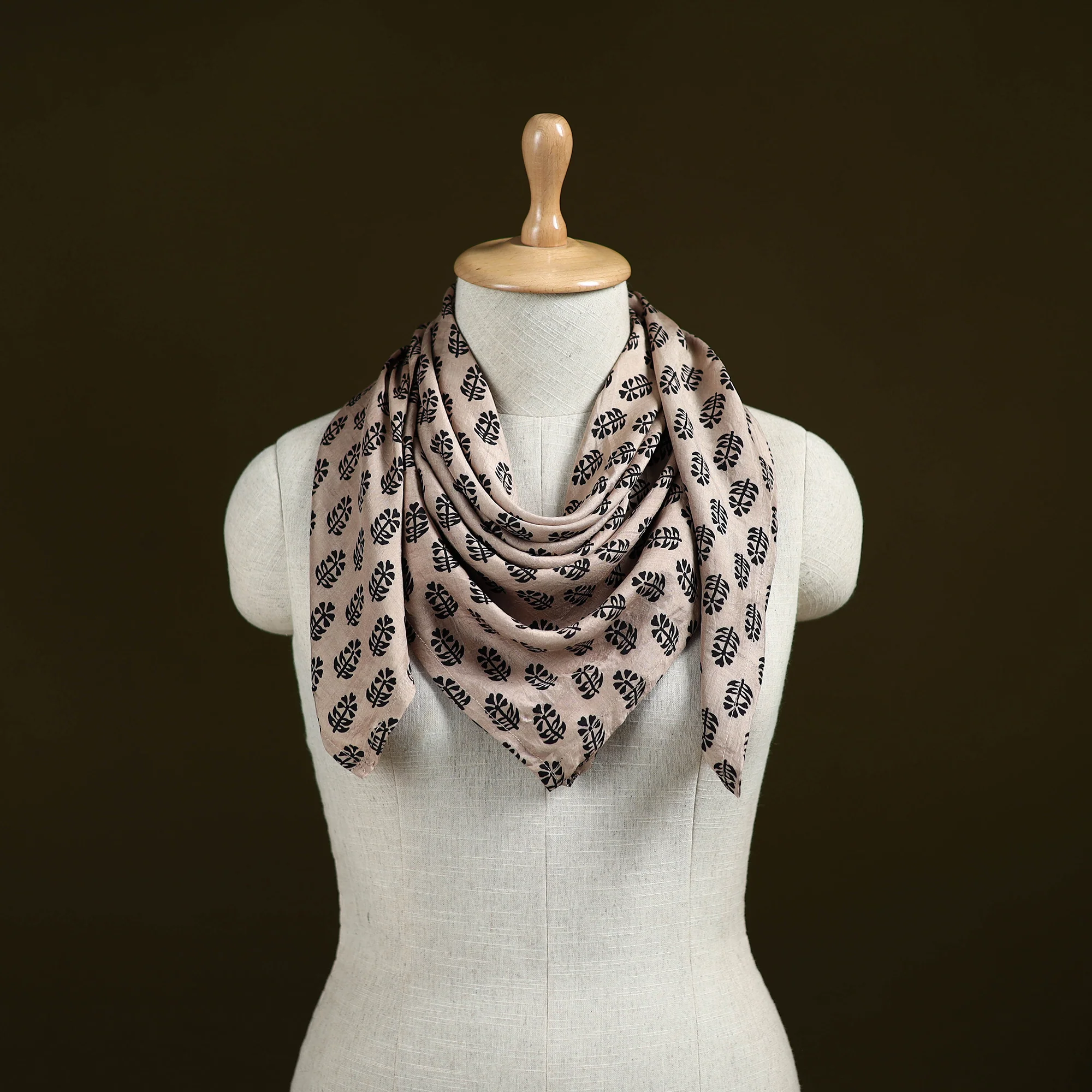 Beige Bagh Hand Block Print Chanderi Silk Scarf 34