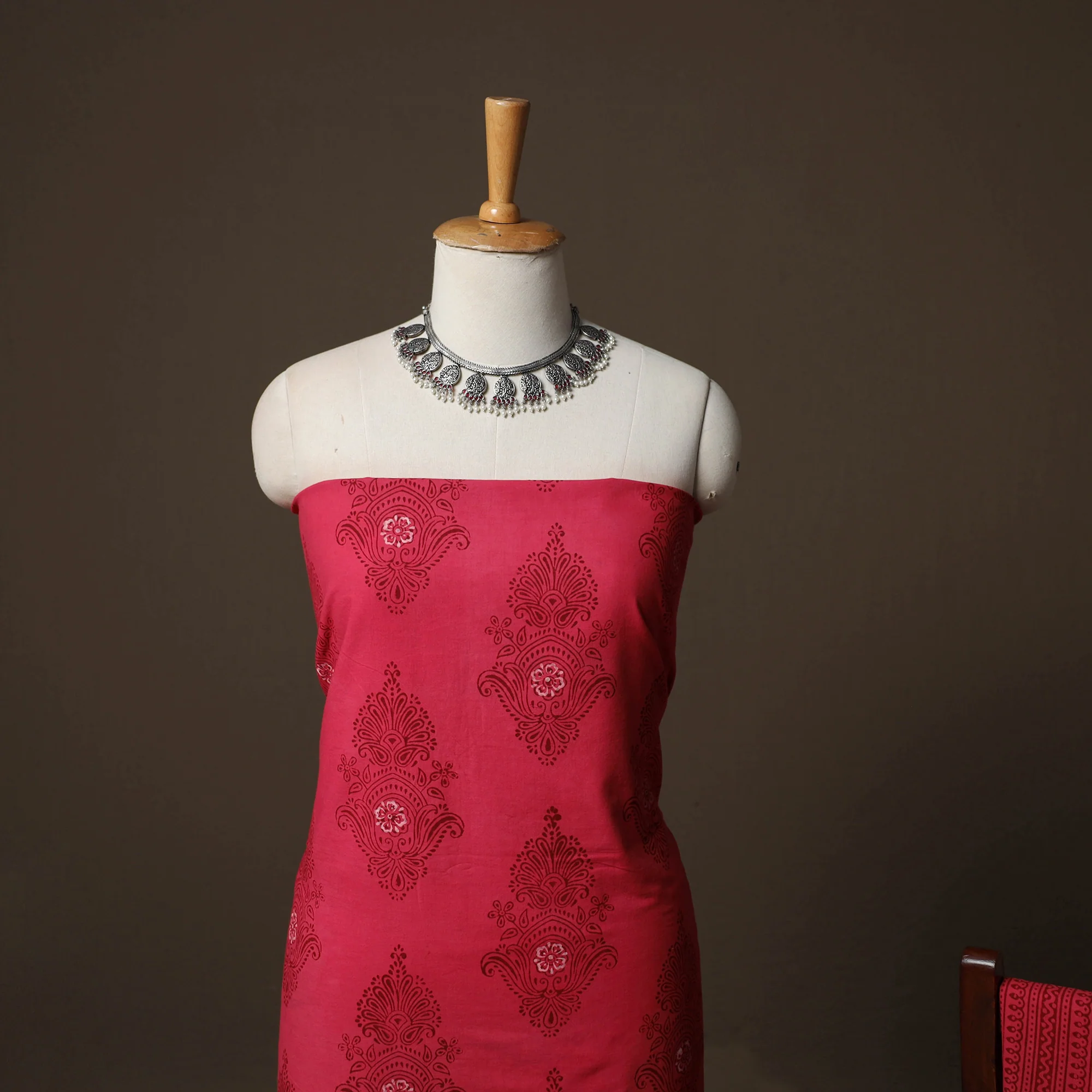 Pink - Bagh Hand Block Print Cotton 3pc Unstitched Dress Material Suit Set 24 - Image 3