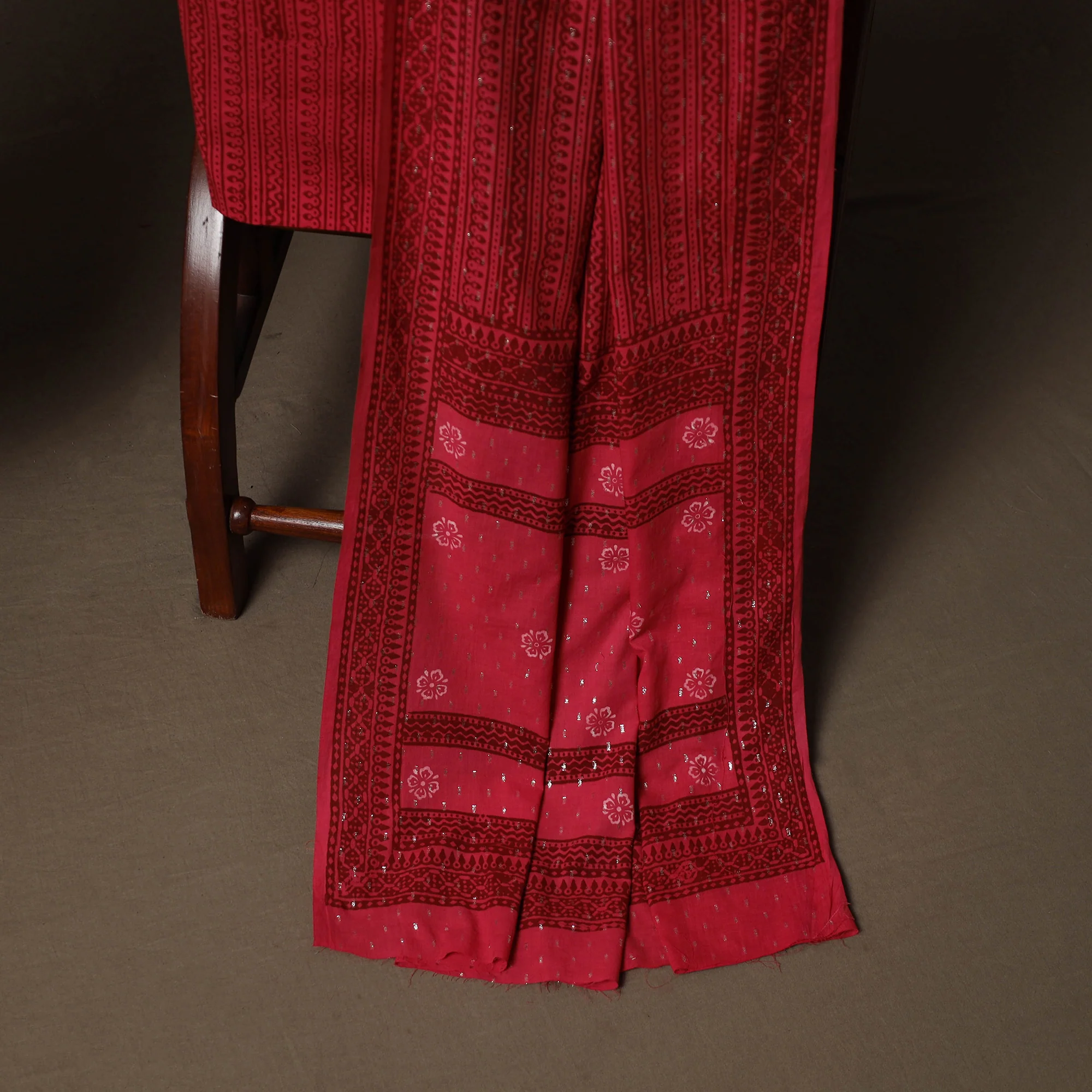 Pink - Bagh Hand Block Print Cotton 3pc Unstitched Dress Material Suit Set 24 - Image 4