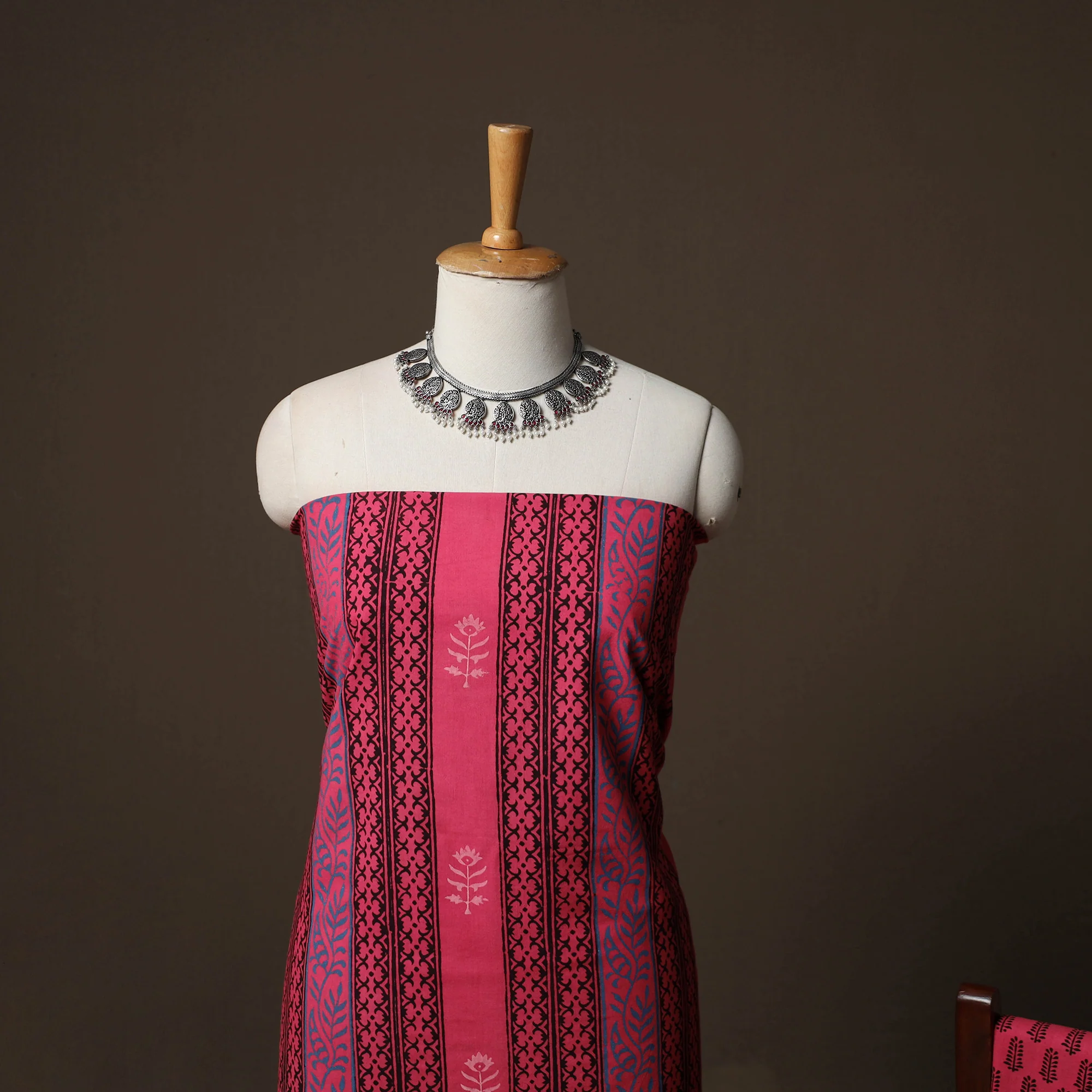 Pink - Bagh Hand Block Print Cotton 3pc Unstitched Dress Material Suit Set 26 - Image 3